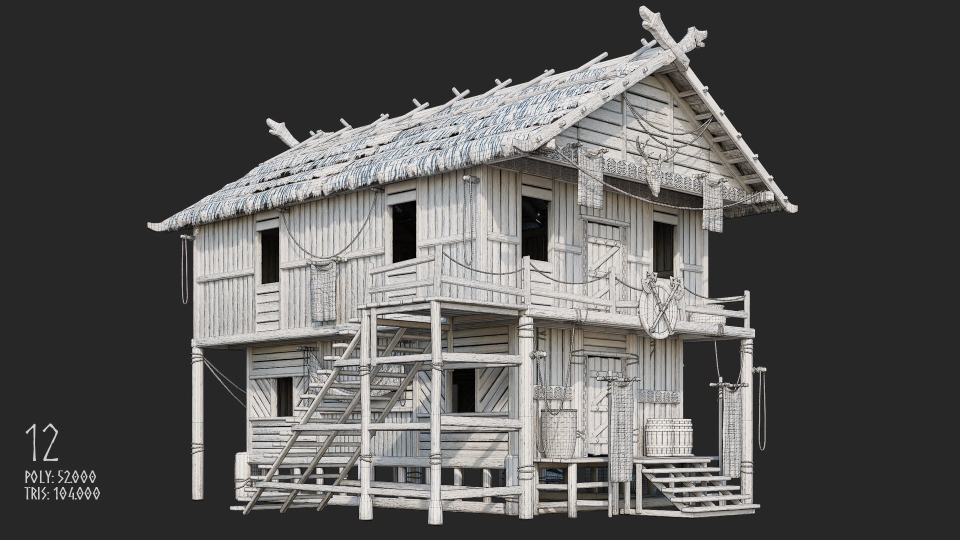 Viking House - 20 4K Textures with Interiors Low-poly 3D model_63