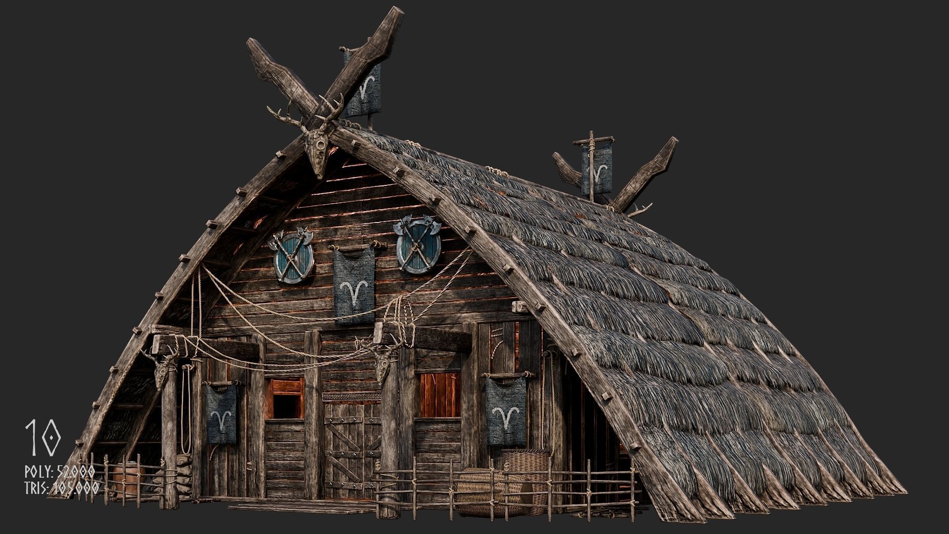 Viking House - 20 4K Textures with Interiors Low-poly 3D model_49
