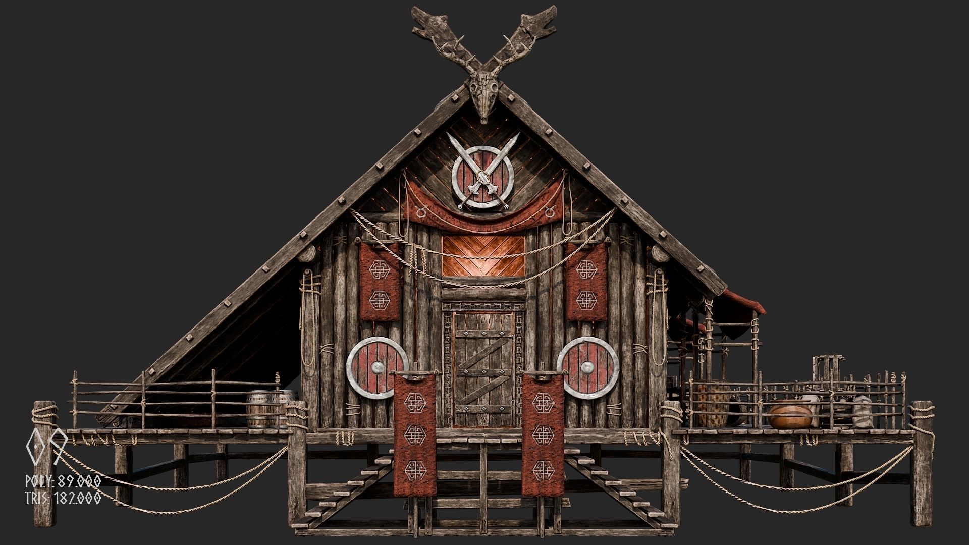Viking House - 20 4K Textures with Interiors Low-poly 3D model_46