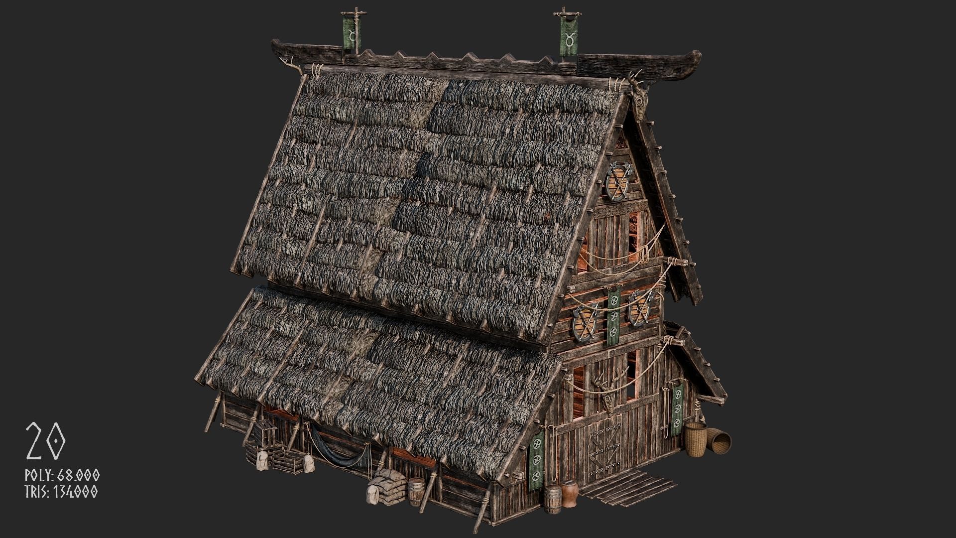 Viking House - 20 4K Textures with Interiors Low-poly 3D model_105