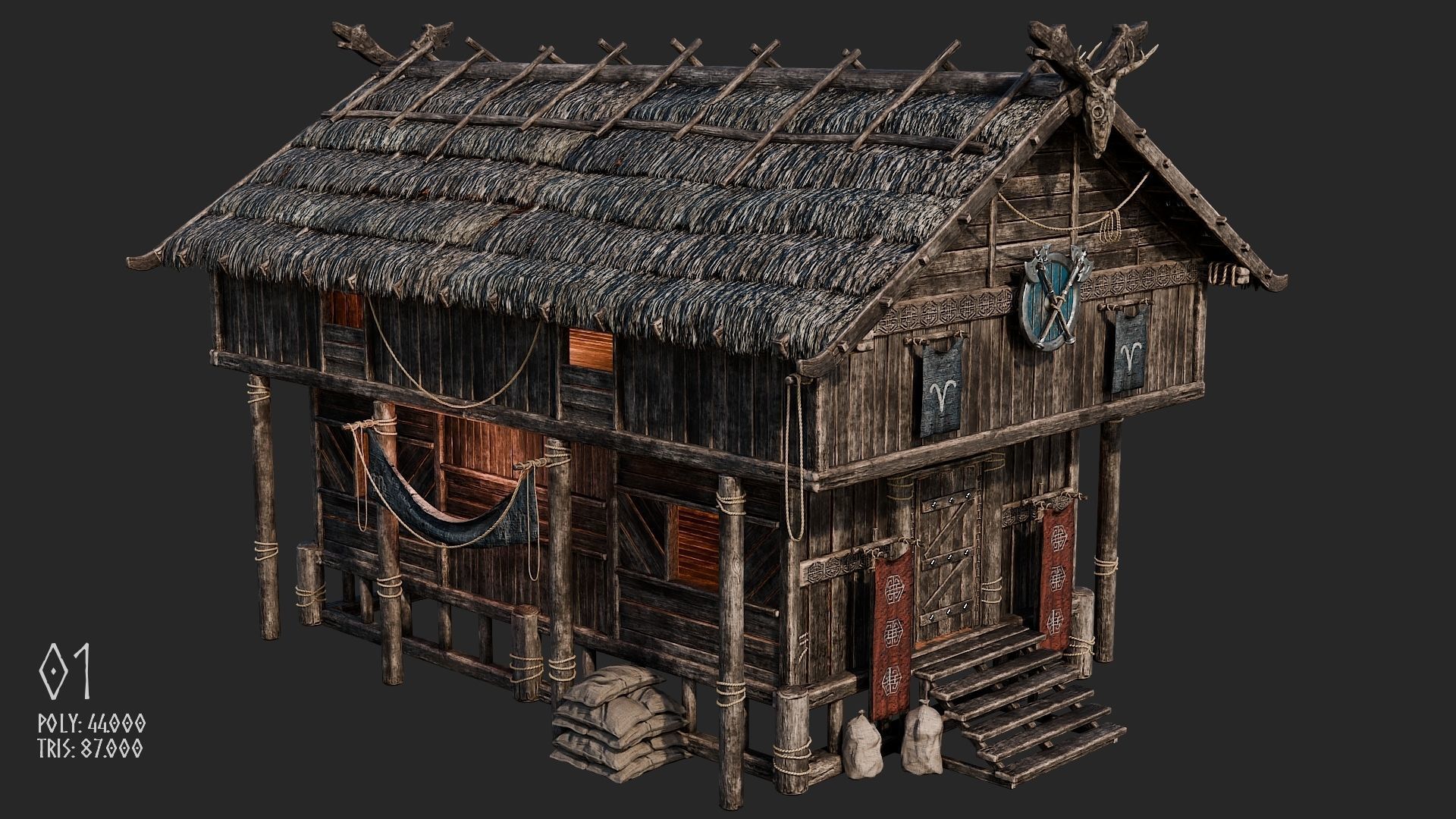 Viking House - 20 4K Textures with Interiors Low-poly 3D model_8