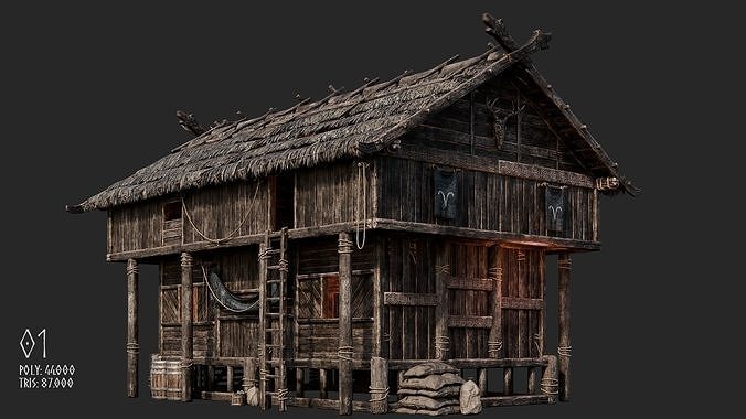 Viking House - 20 4K Textures with Interiors Low-poly 3D model 4