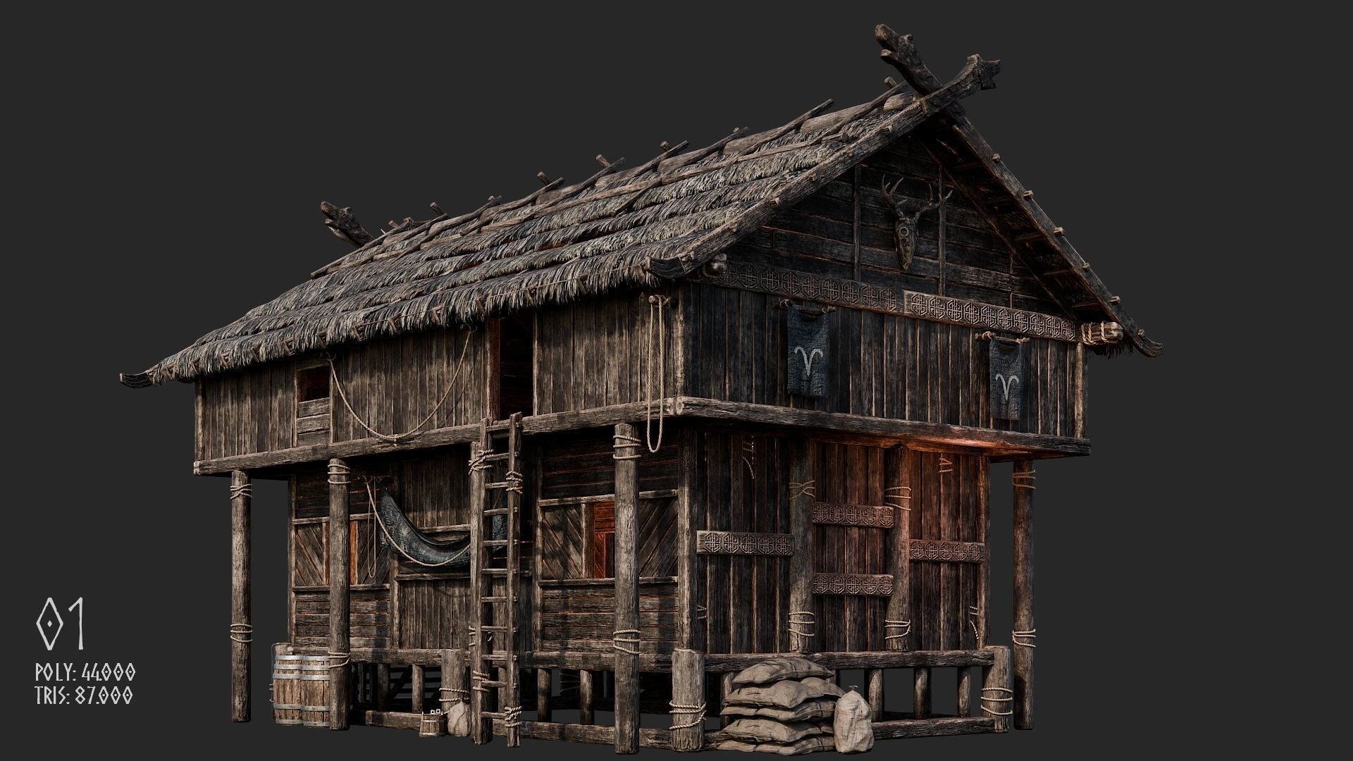 Viking House - 20 4K Textures with Interiors Low-poly 3D model_4