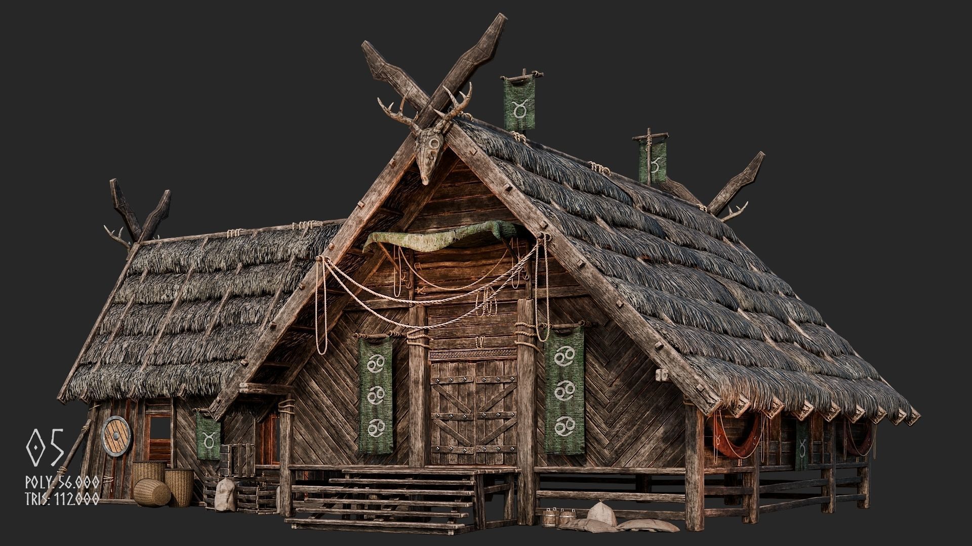Viking House - 20 4K Textures with Interiors Low-poly 3D model_27