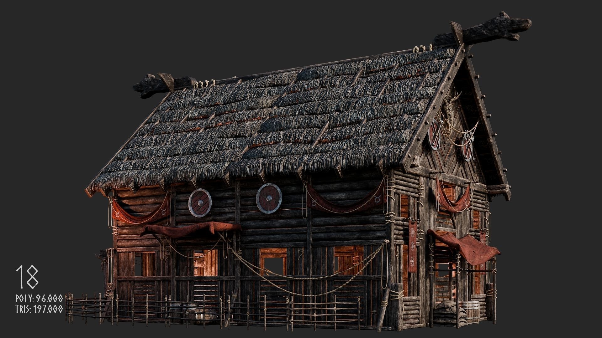 Viking House - 20 4K Textures with Interiors Low-poly 3D model_91
