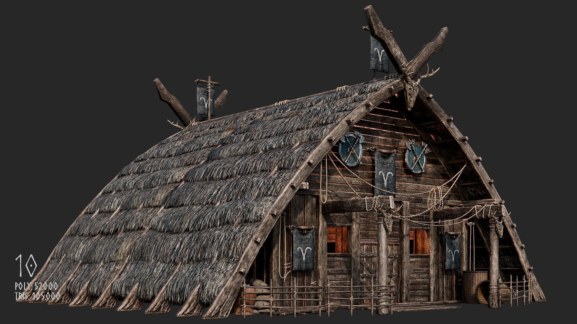 Viking House - 20 4K Textures with Interiors Low-poly 3D model_48