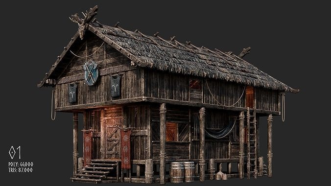 Viking House - 20 4K Textures with Interiors Low-poly 3D model 3