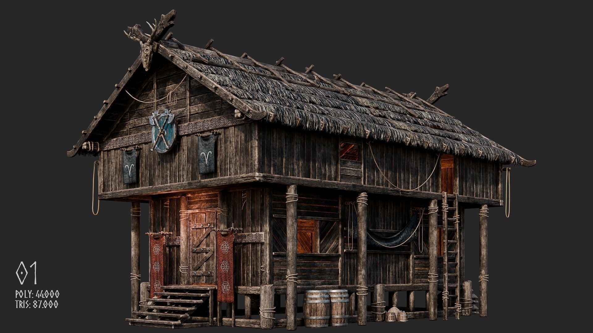 Viking House - 20 4K Textures with Interiors Low-poly 3D model_3
