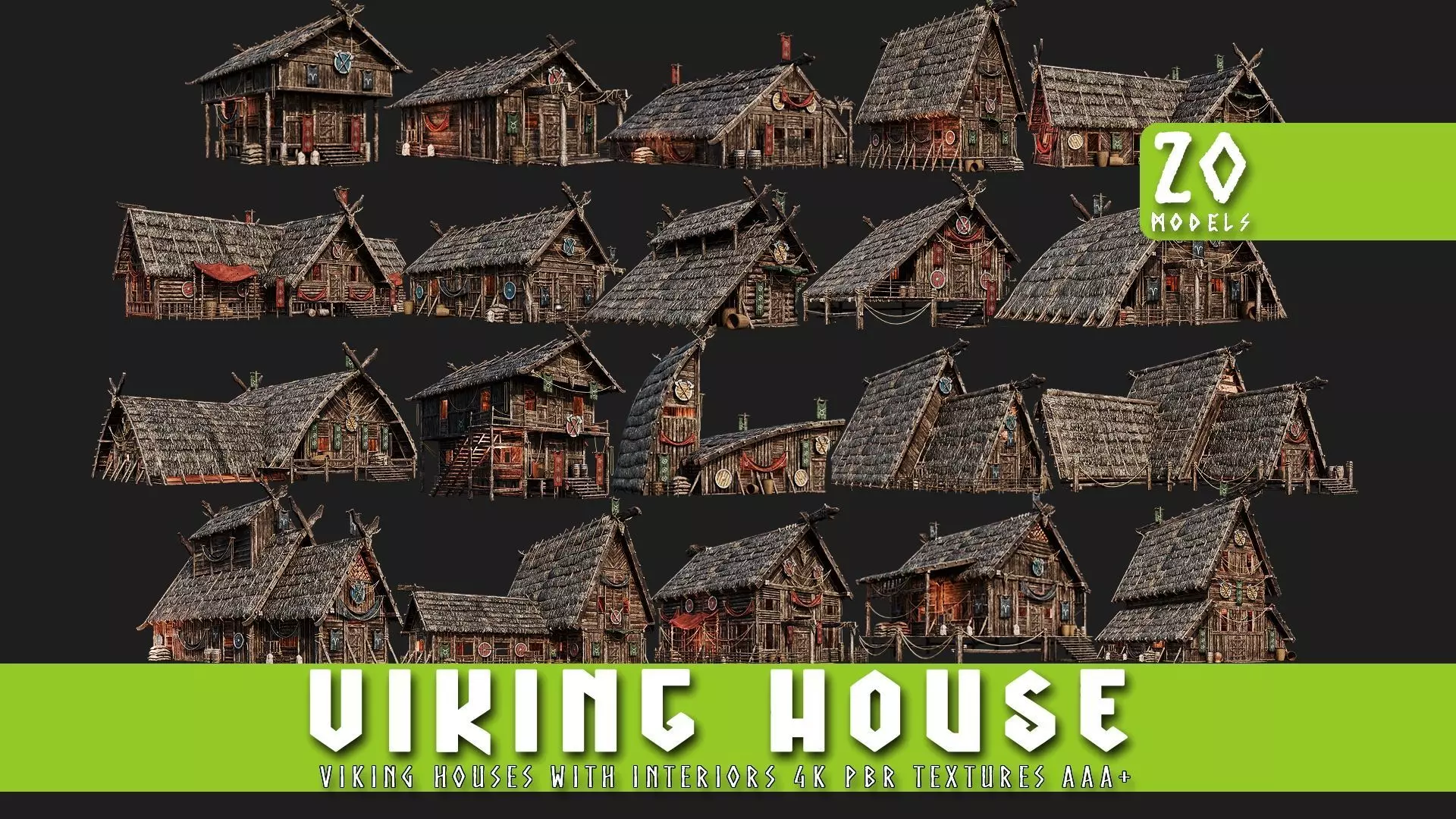 Viking House - 20 4K Textures with Interiors Low-poly 3D model_0