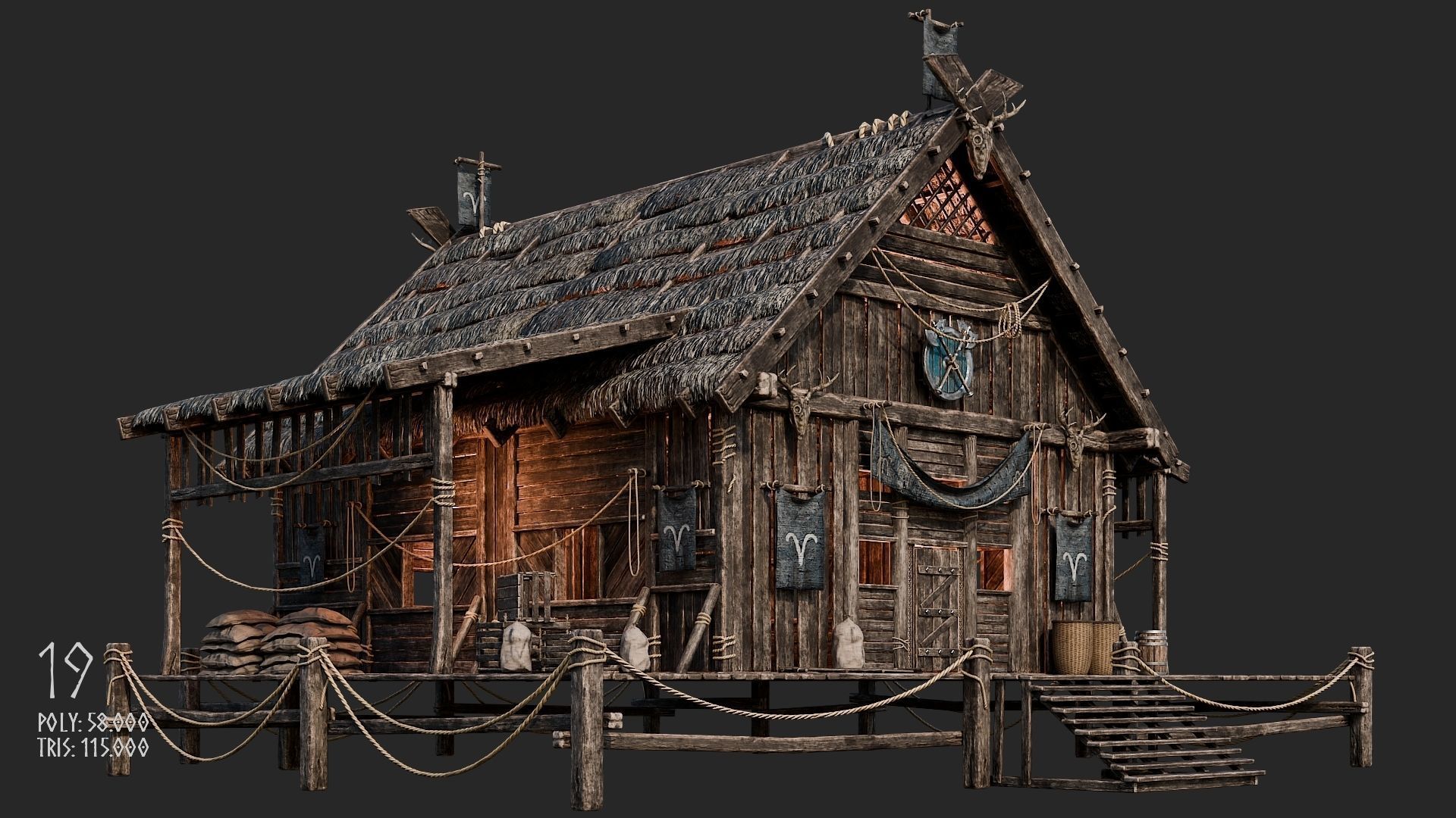 Viking House - 20 4K Textures with Interiors Low-poly 3D model_96
