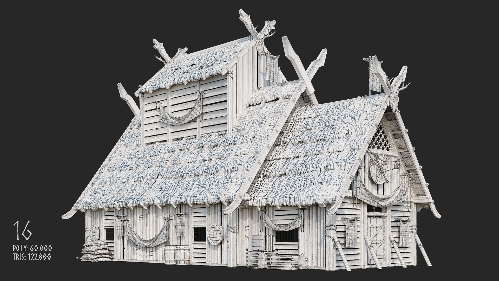 Viking House - 20 4K Textures with Interiors Low-poly 3D model_85