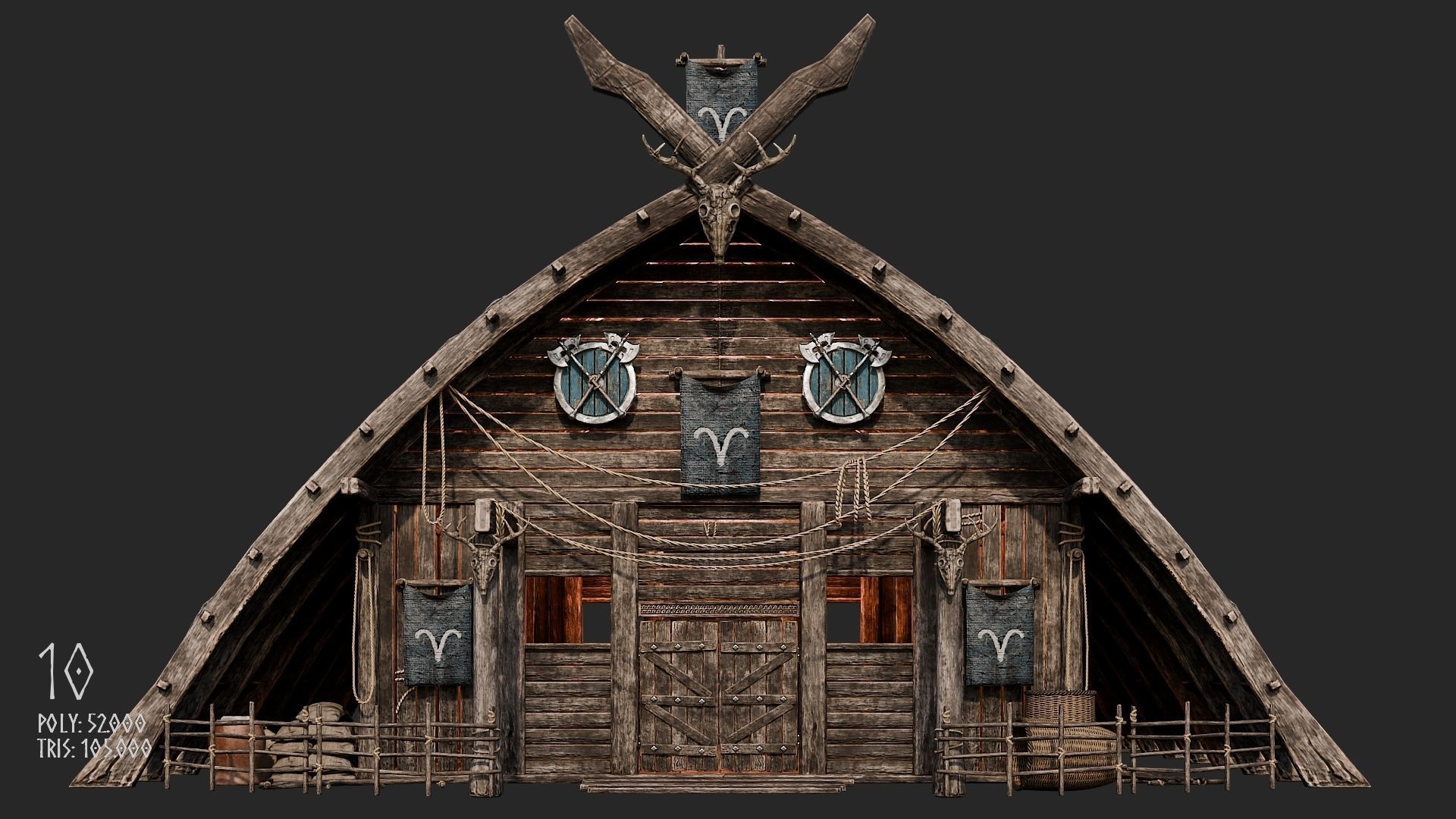 Viking House - 20 4K Textures with Interiors Low-poly 3D model_50
