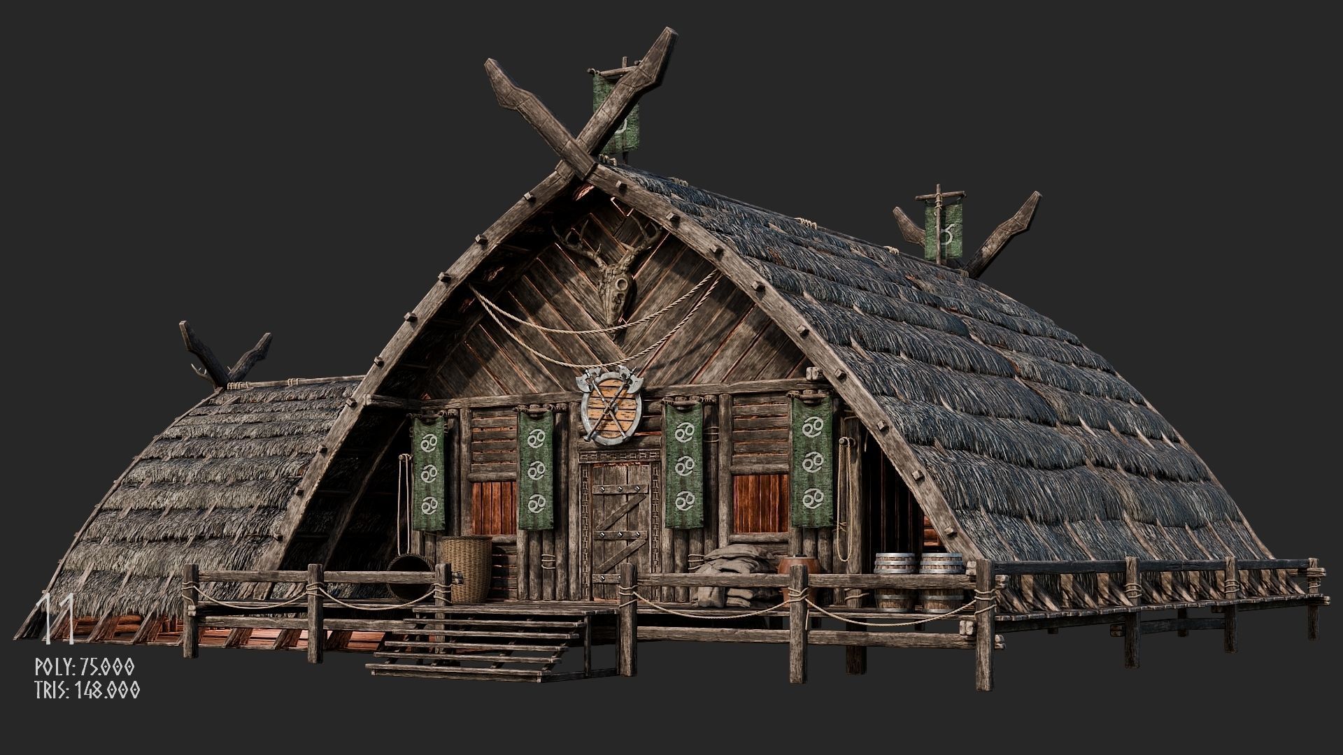 Viking House - 20 4K Textures with Interiors Low-poly 3D model_52