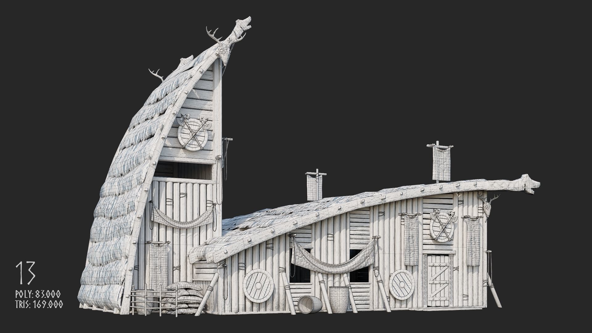 Viking House - 20 4K Textures with Interiors Low-poly 3D model_66