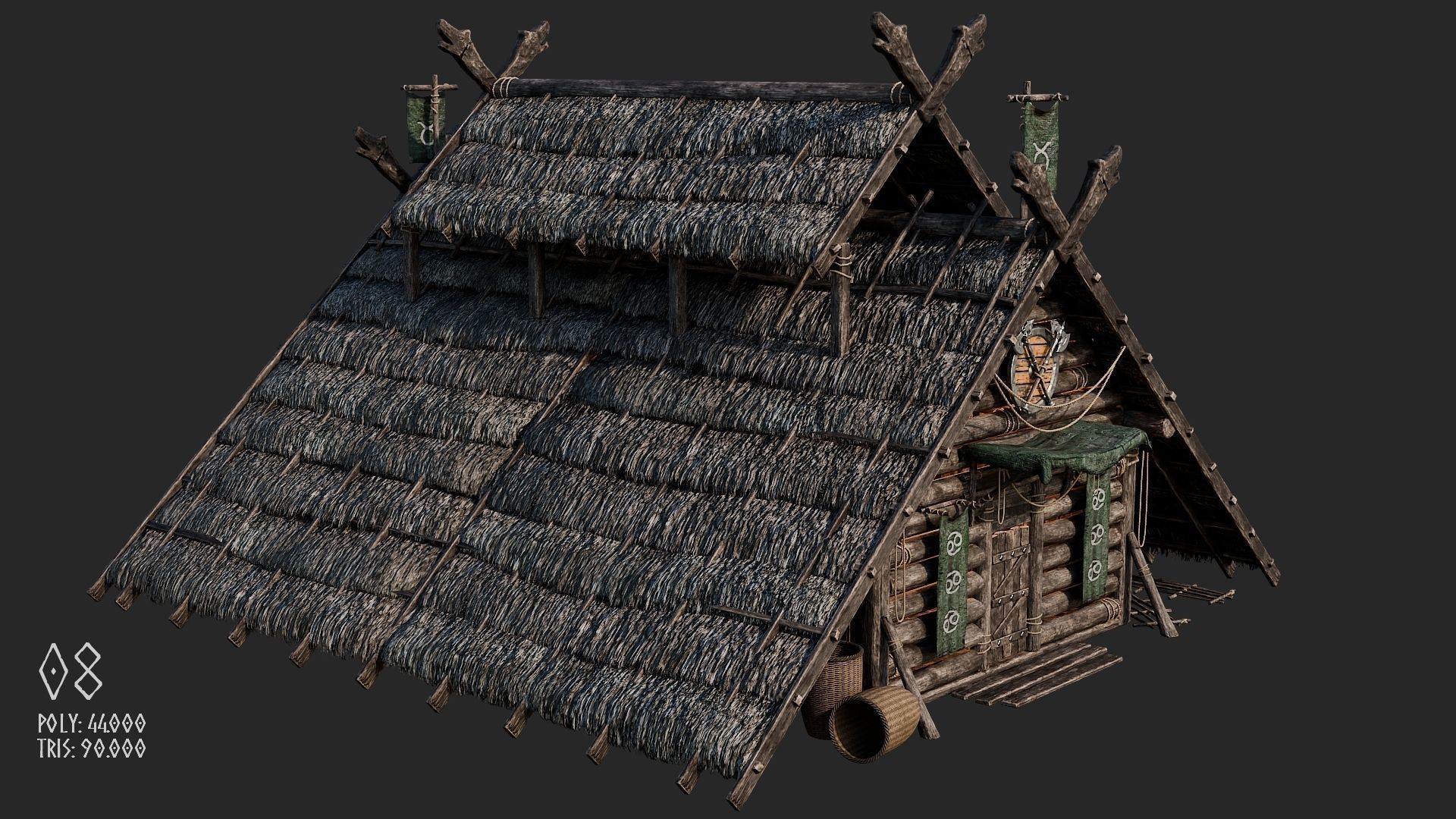 Viking House - 20 4K Textures with Interiors Low-poly 3D model_40