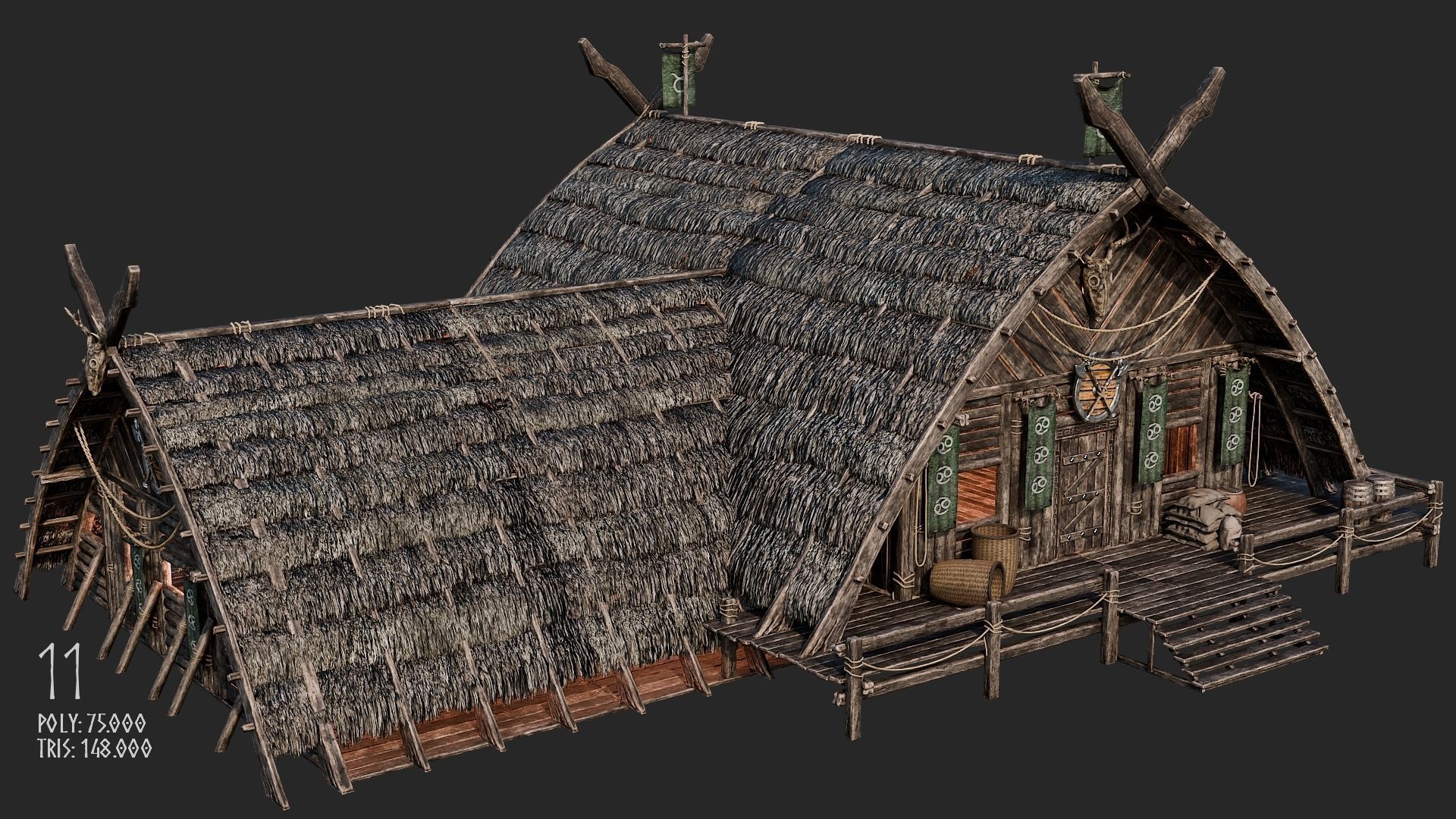 Viking House - 20 4K Textures with Interiors Low-poly 3D model_56