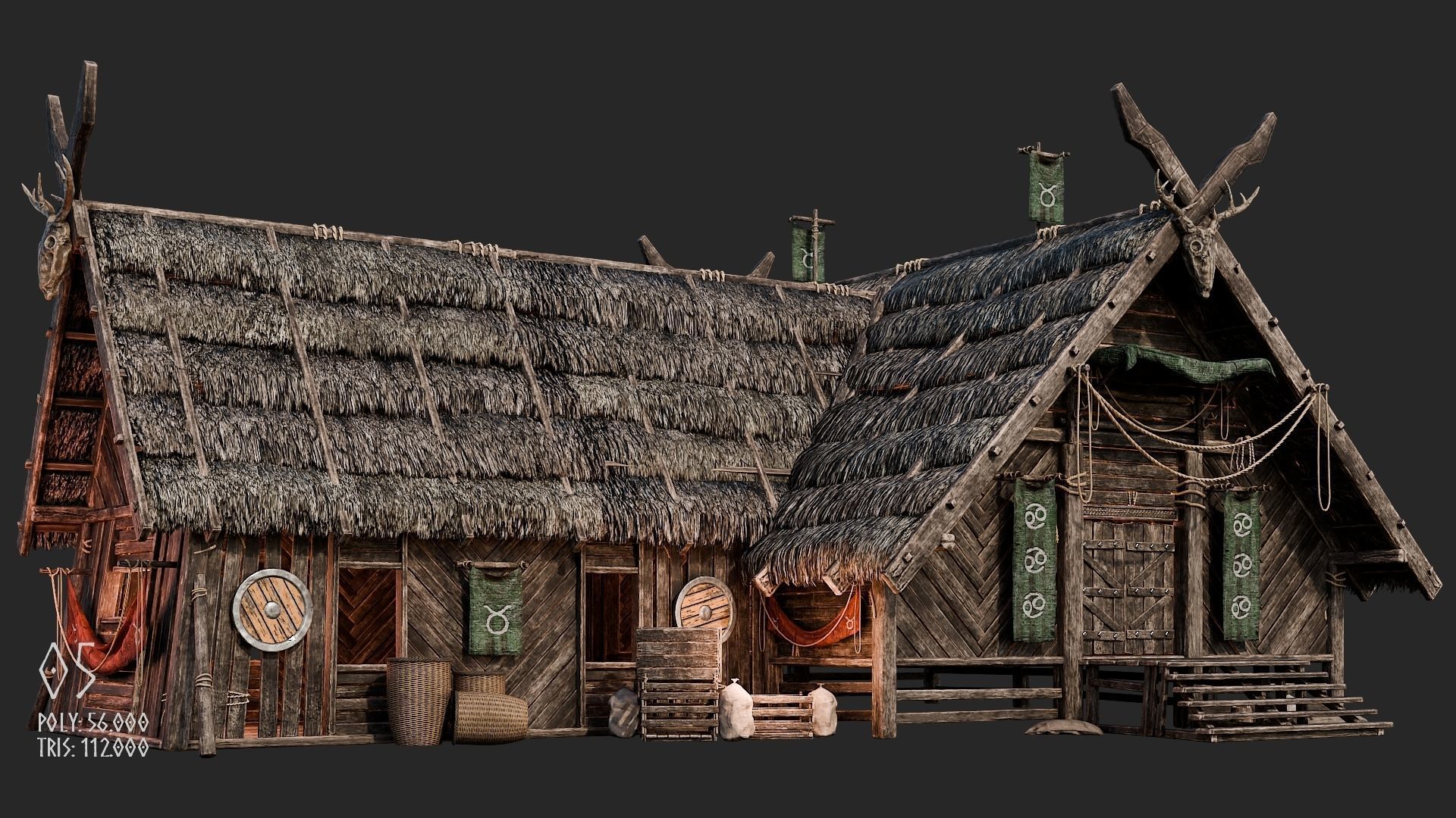 Viking House - 20 4K Textures with Interiors Low-poly 3D model_38