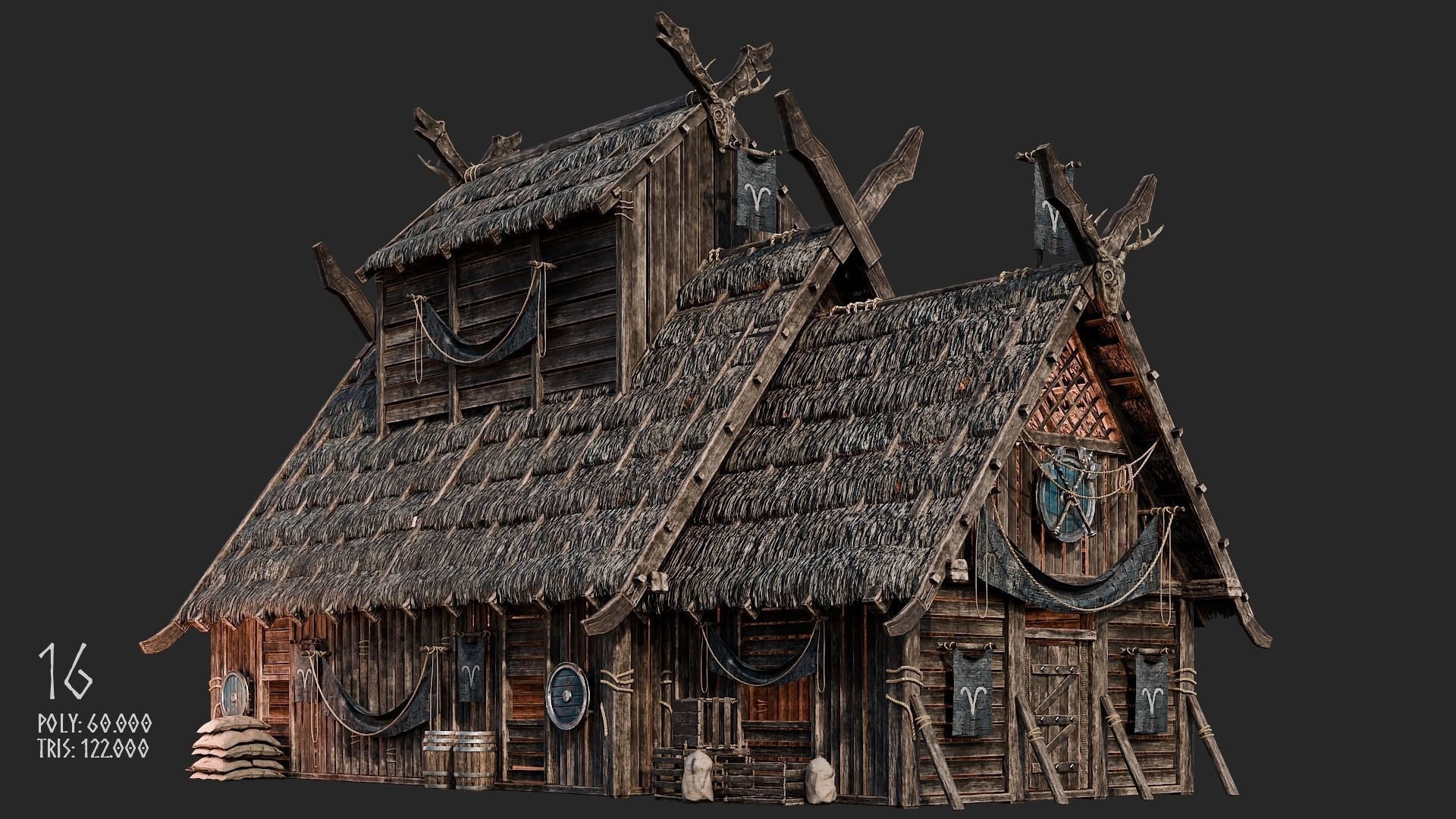 Viking House - 20 4K Textures with Interiors Low-poly 3D model_86