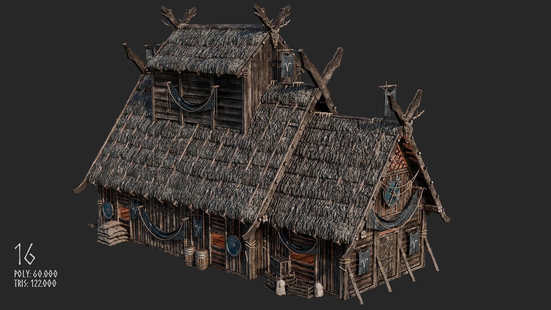 Viking House - 20 4K Textures with Interiors Low-poly 3D model_84