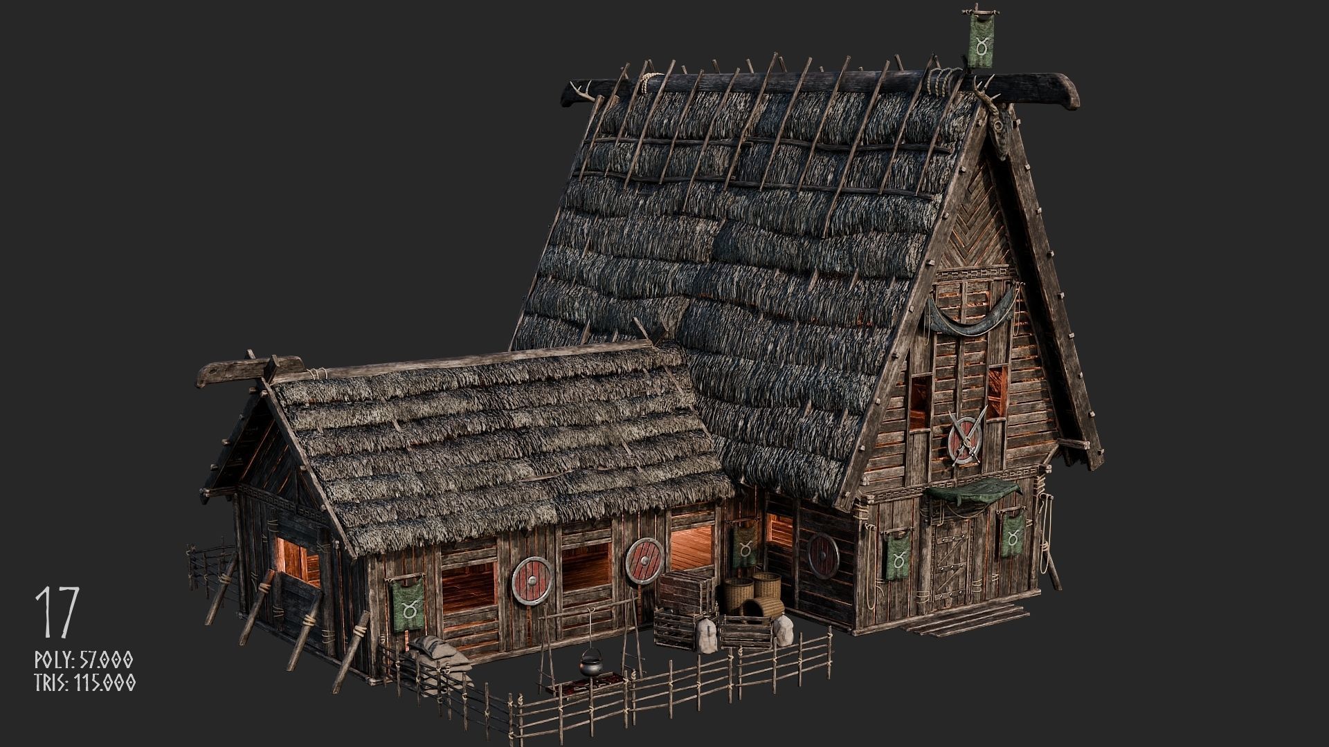 Viking House - 20 4K Textures with Interiors Low-poly 3D model_89
