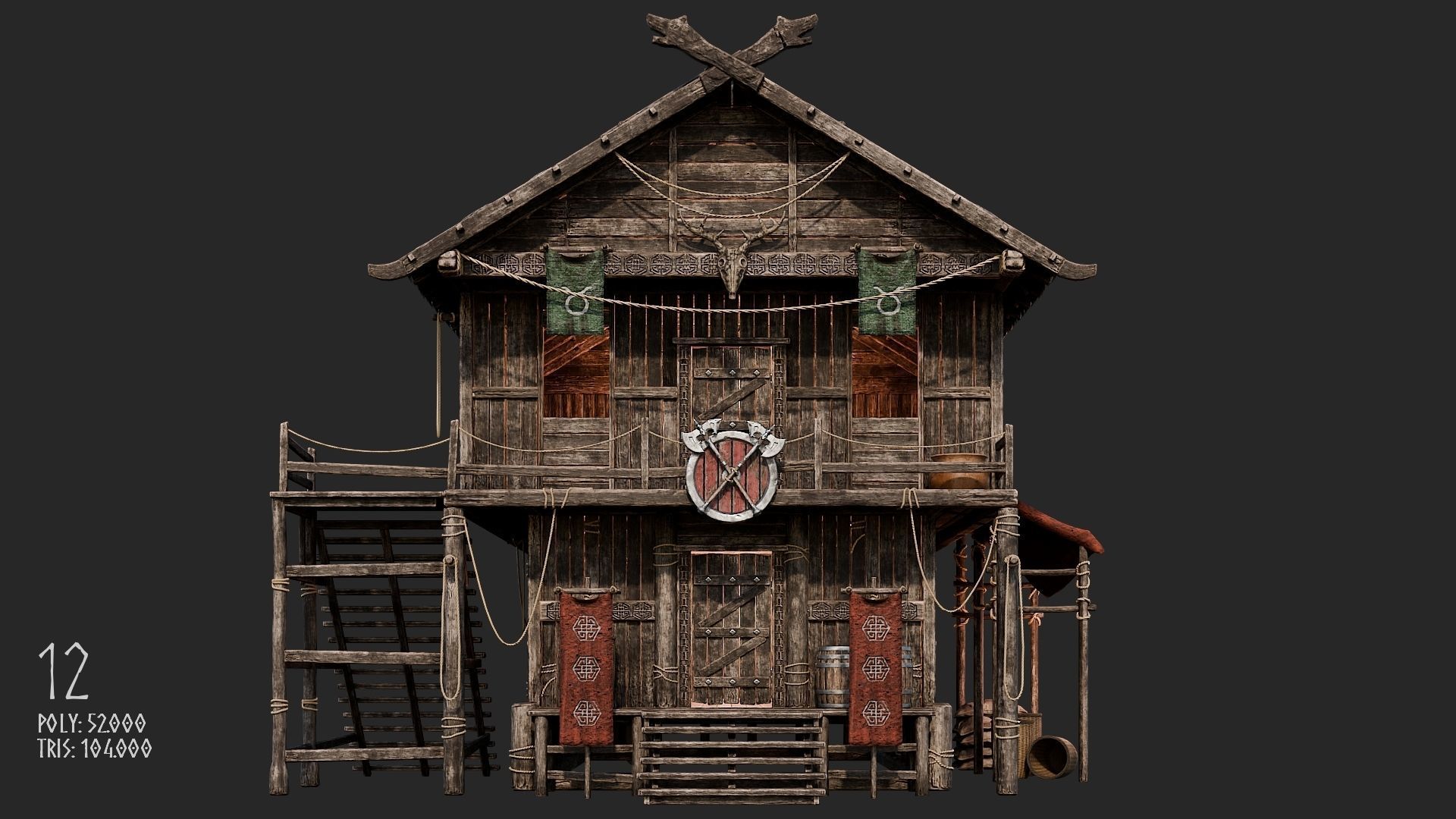 Viking House - 20 4K Textures with Interiors Low-poly 3D model_58