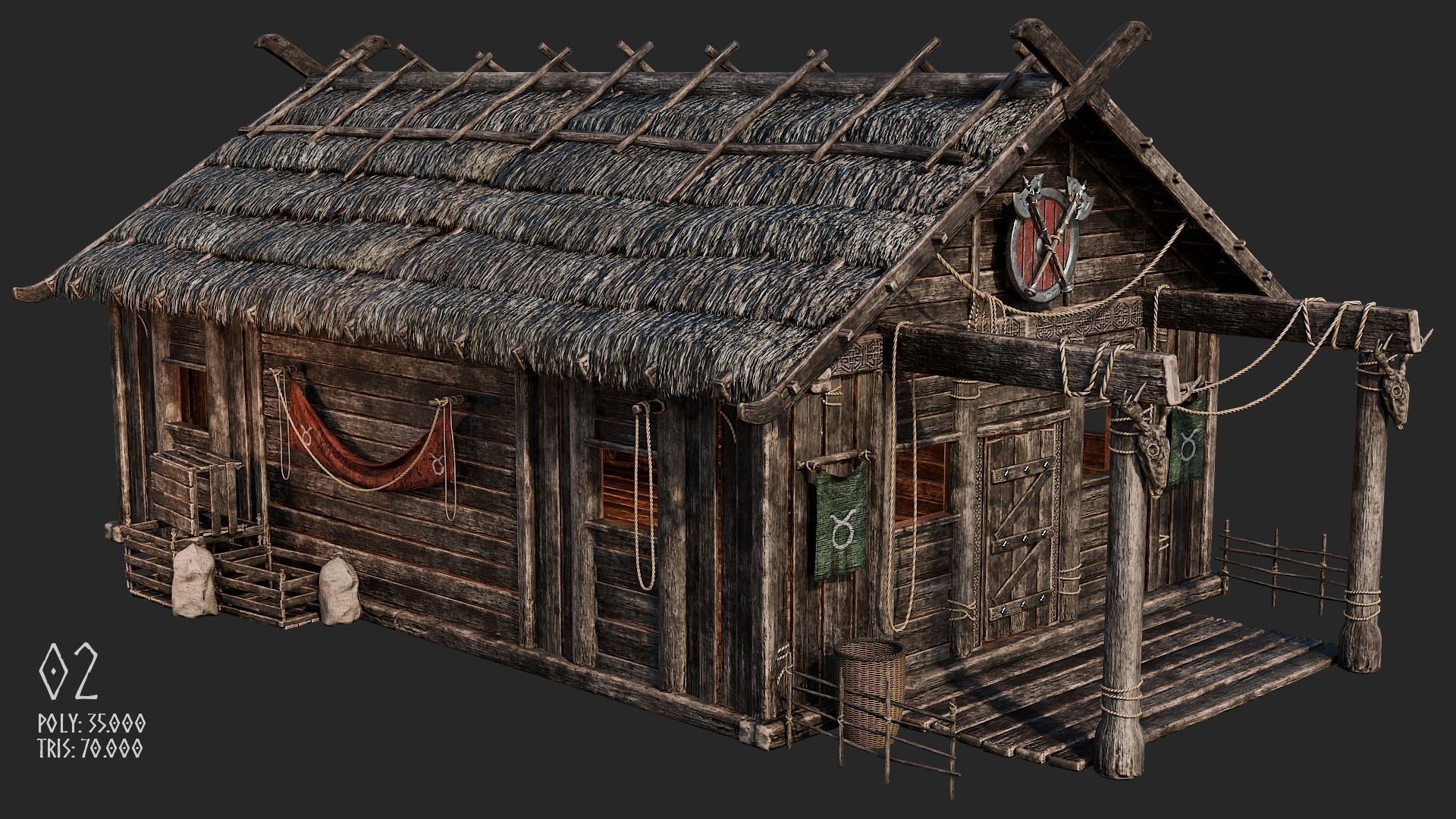 Viking House - 20 4K Textures with Interiors Low-poly 3D model_12