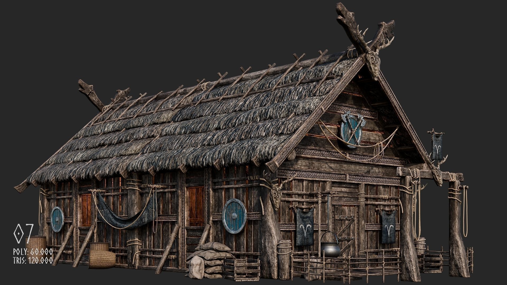 Viking House - 20 4K Textures with Interiors Low-poly 3D model_29