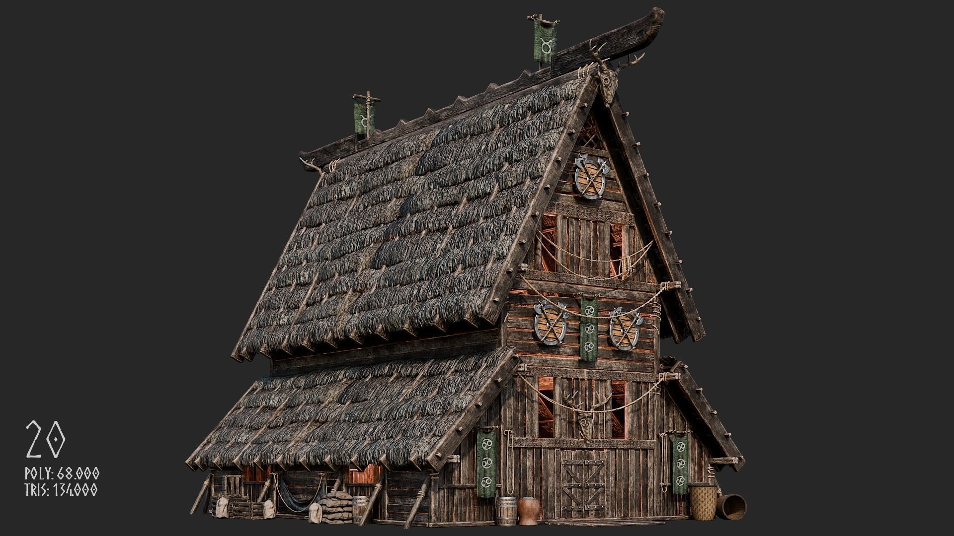 Viking House - 20 4K Textures with Interiors Low-poly 3D model_99