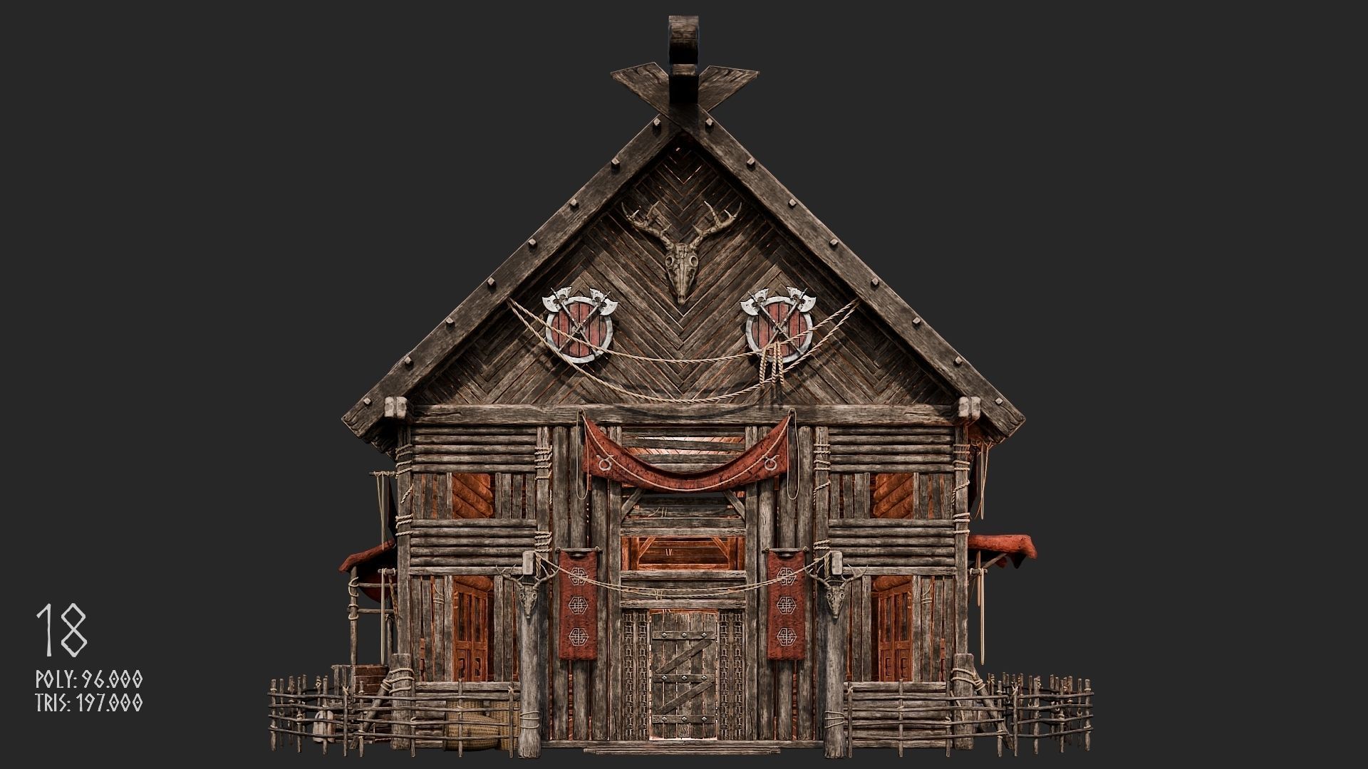Viking House - 20 4K Textures with Interiors Low-poly 3D model_93