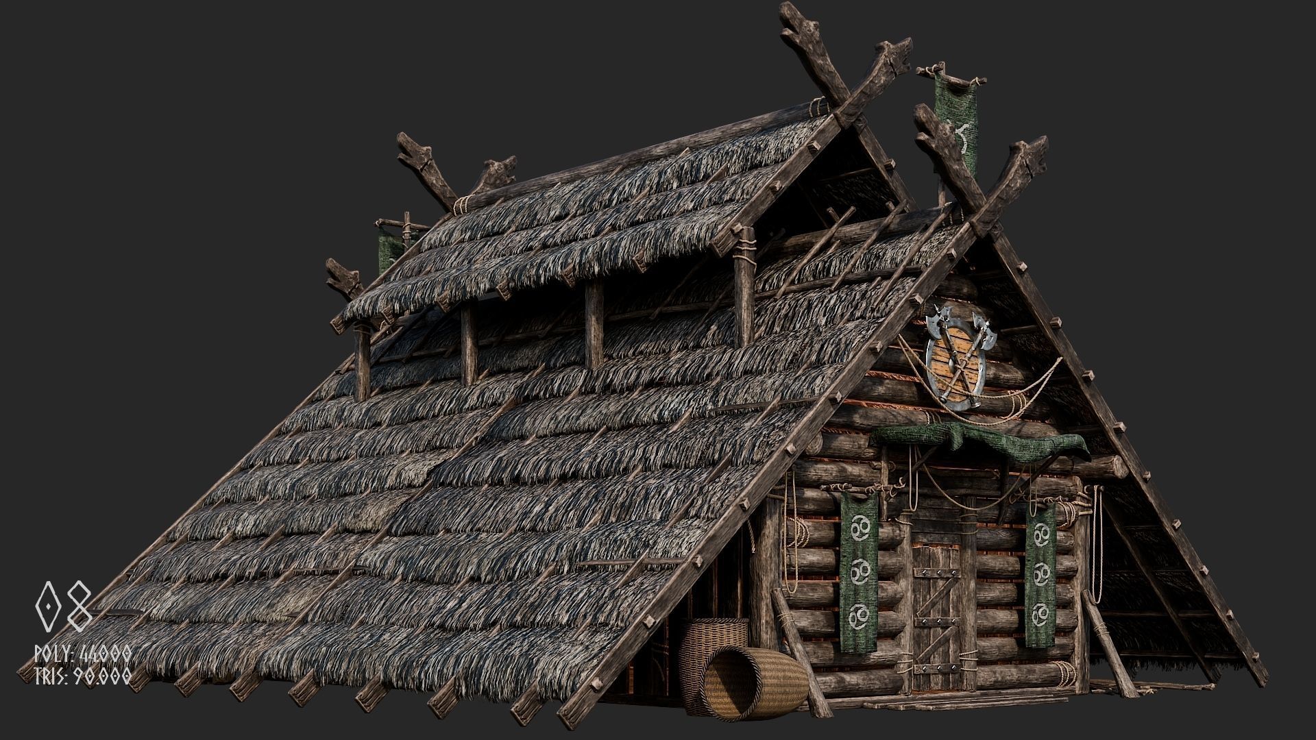 Viking House - 20 4K Textures with Interiors Low-poly 3D model_37