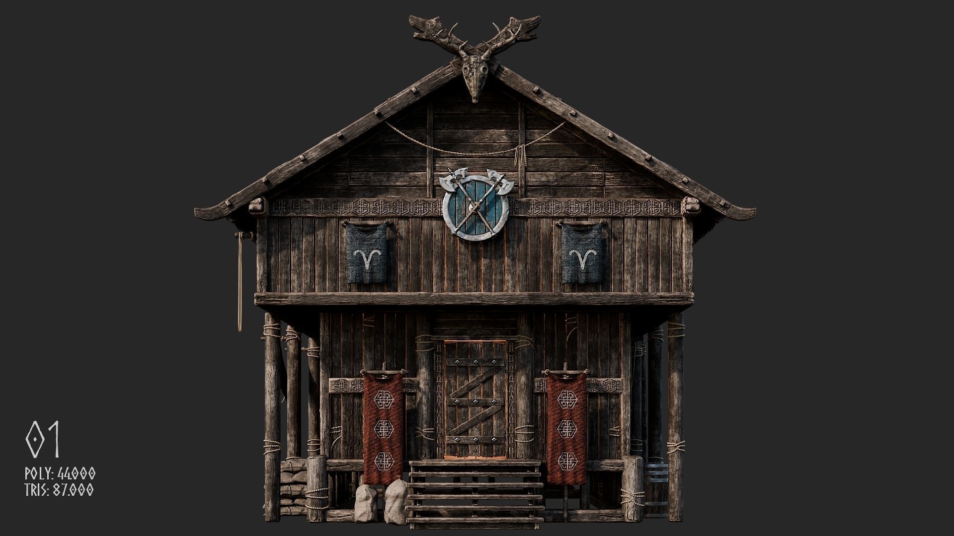 Viking House - 20 4K Textures with Interiors Low-poly 3D model_5