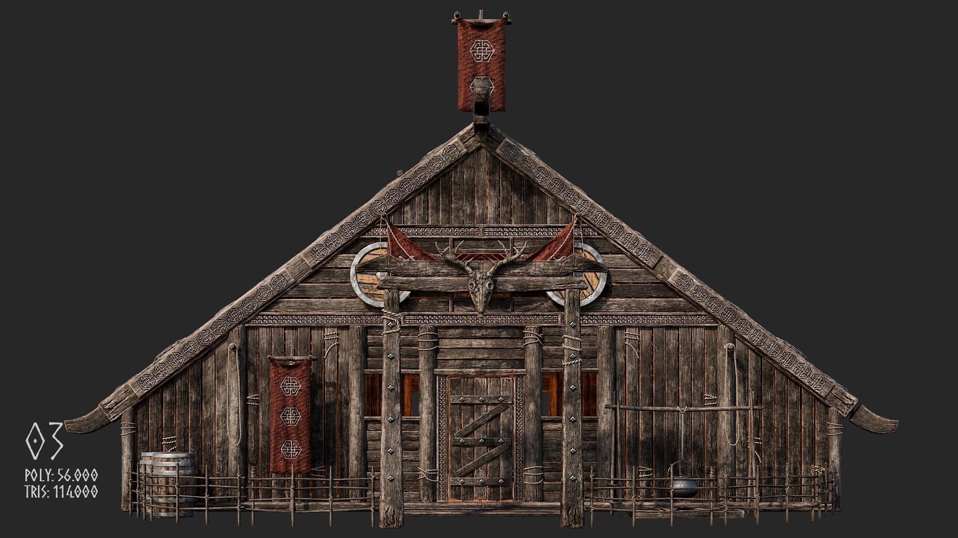 Viking House - 20 4K Textures with Interiors Low-poly 3D model_17