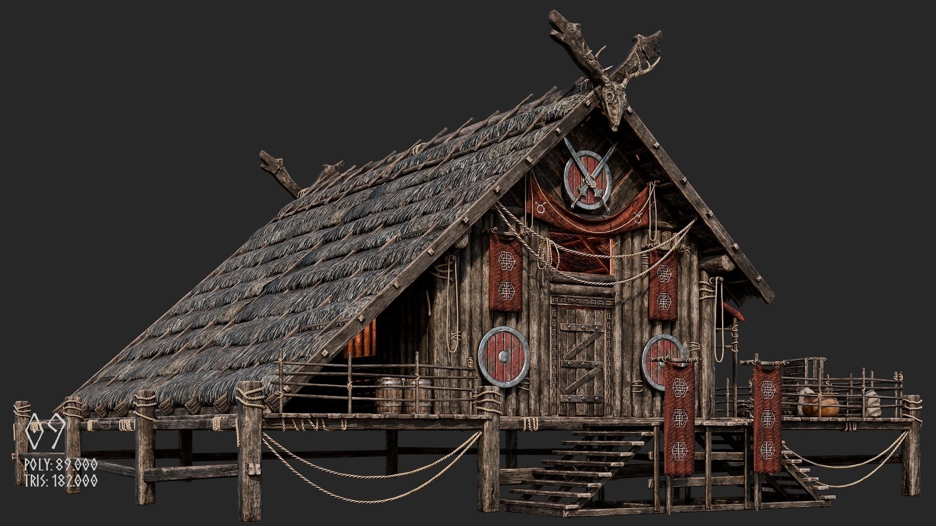 Viking House - 20 4K Textures with Interiors Low-poly 3D model_42