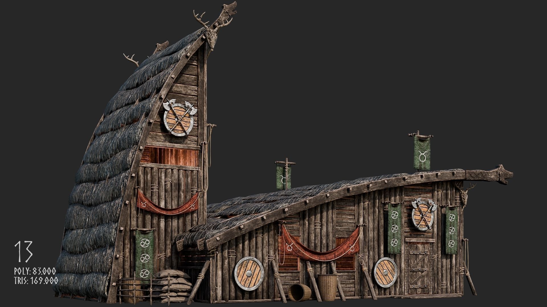 Viking House - 20 4K Textures with Interiors Low-poly 3D model_61