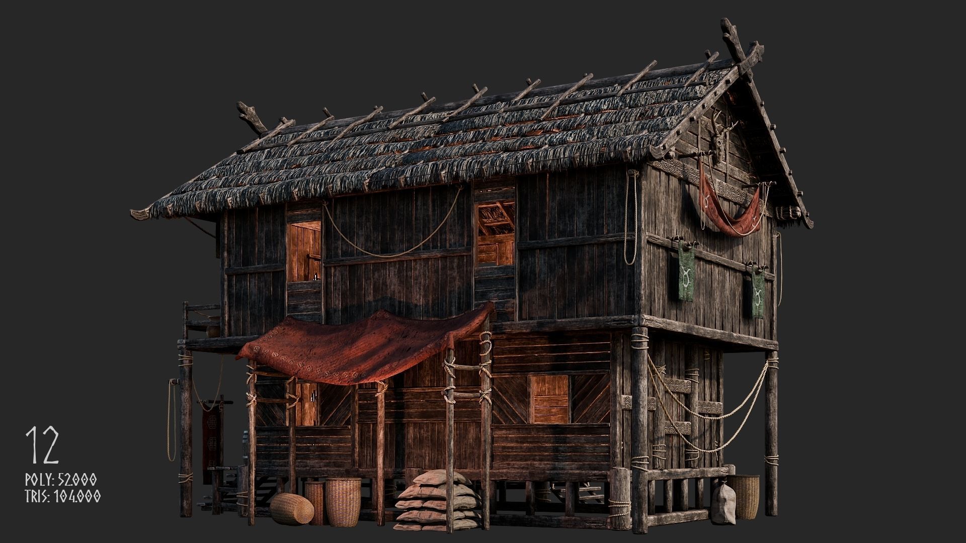 Viking House - 20 4K Textures with Interiors Low-poly 3D model_57