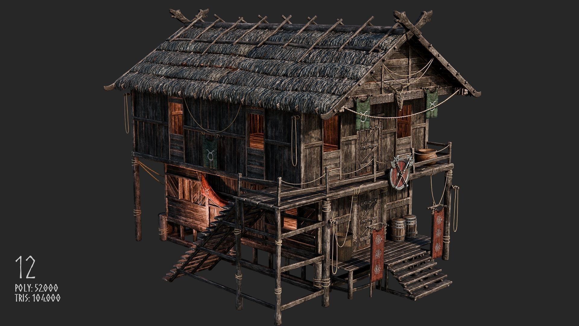 Viking House - 20 4K Textures with Interiors Low-poly 3D model_59