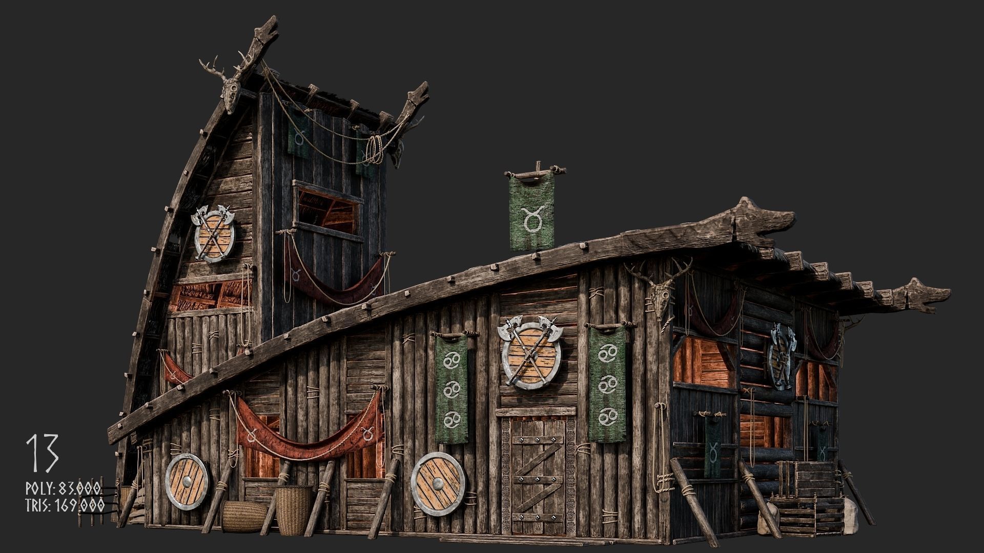 Viking House - 20 4K Textures with Interiors Low-poly 3D model_64
