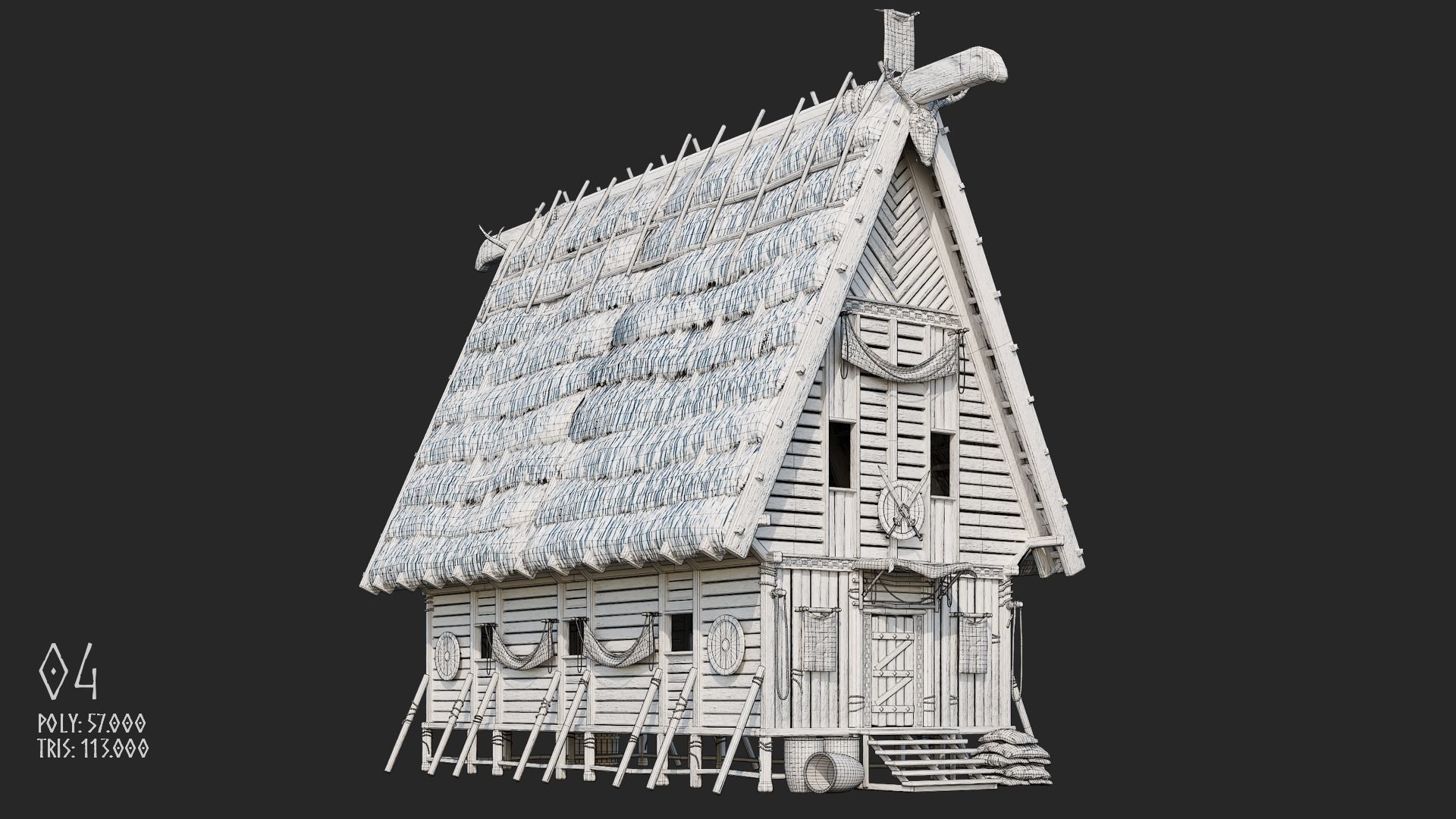 Viking House - 20 4K Textures with Interiors Low-poly 3D model_22