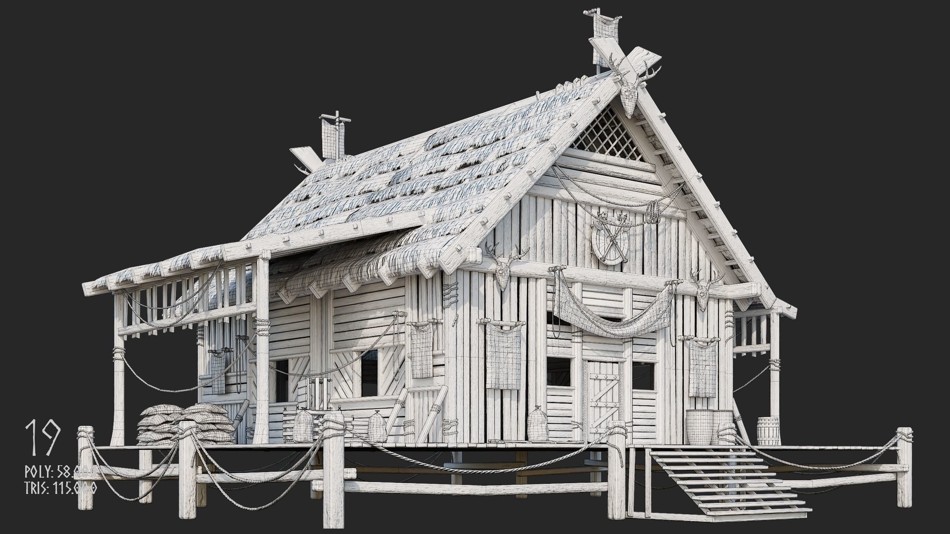 Viking House - 20 4K Textures with Interiors Low-poly 3D model_106