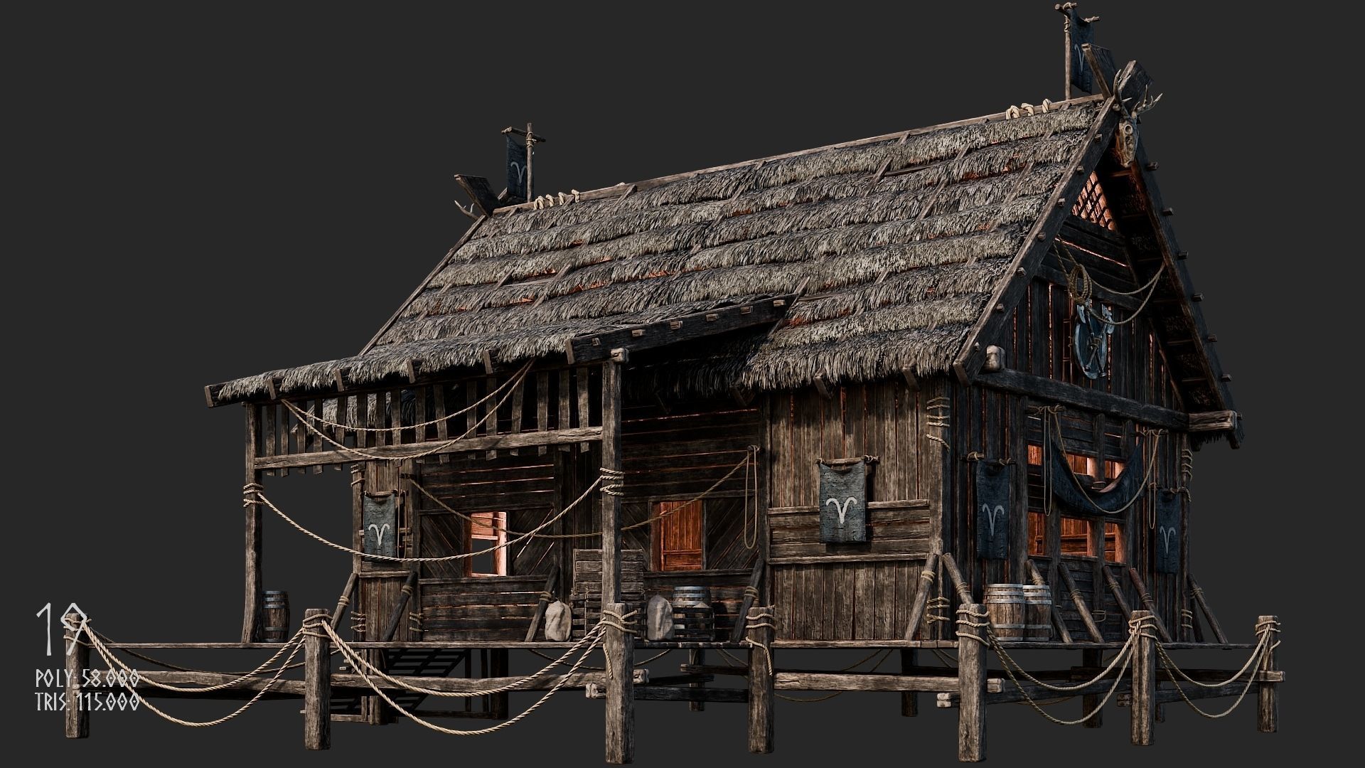Viking House - 20 4K Textures with Interiors Low-poly 3D model_97