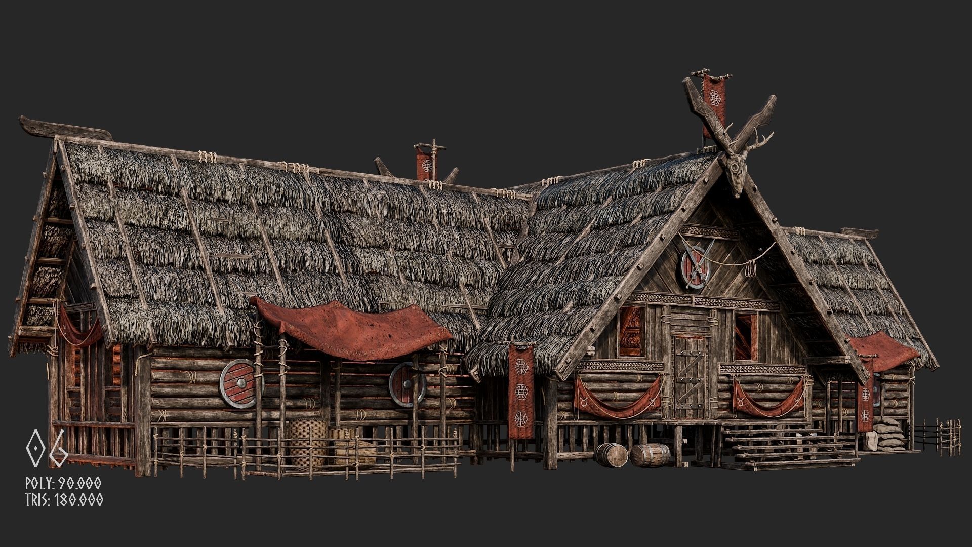 Viking House - 20 4K Textures with Interiors Low-poly 3D model_36