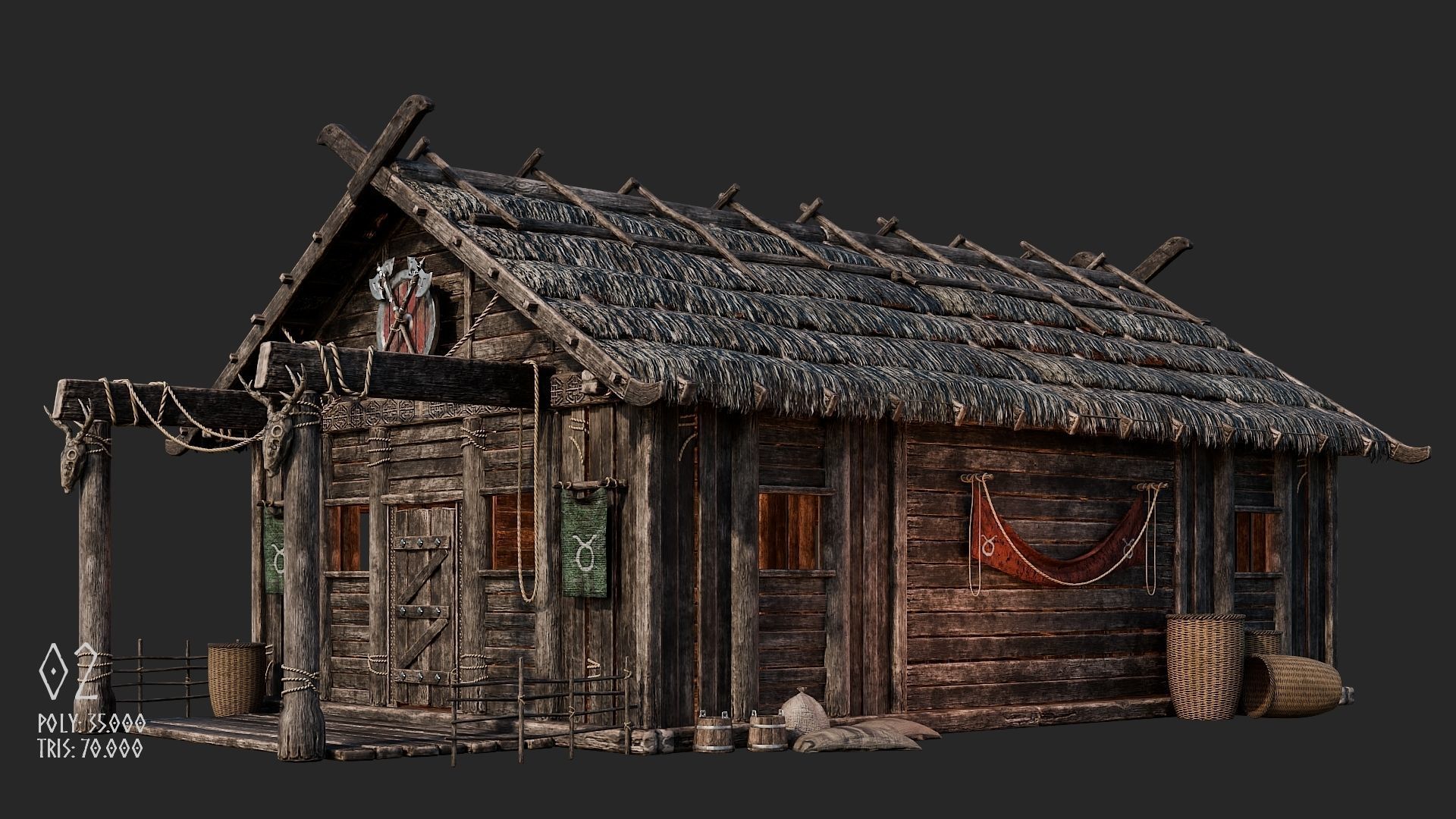 Viking House - 20 4K Textures with Interiors Low-poly 3D model_10