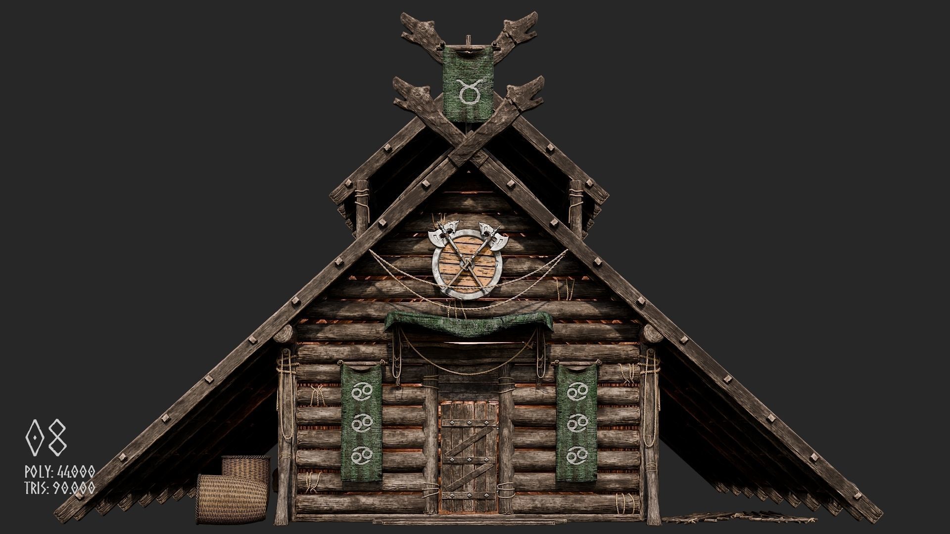 Viking House - 20 4K Textures with Interiors Low-poly 3D model_39