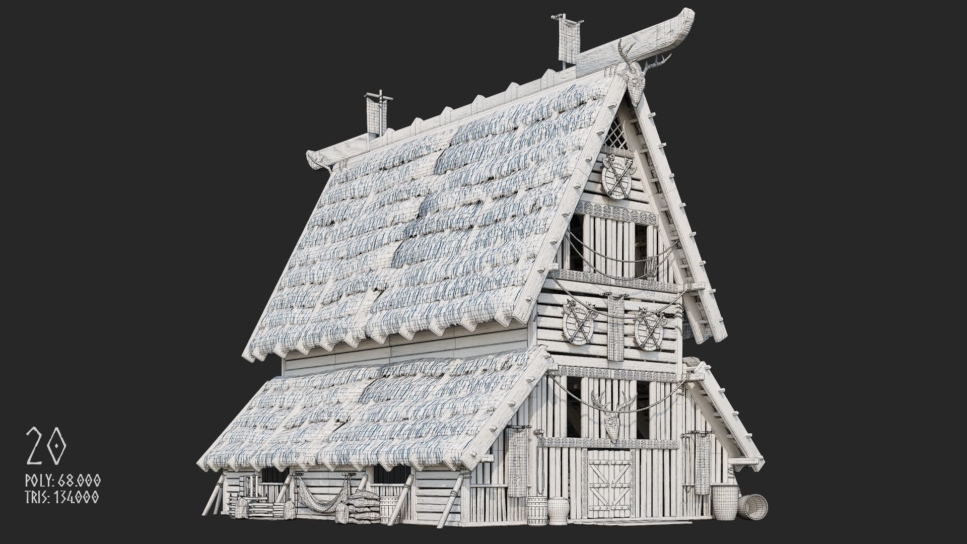 Viking House - 20 4K Textures with Interiors Low-poly 3D model_83