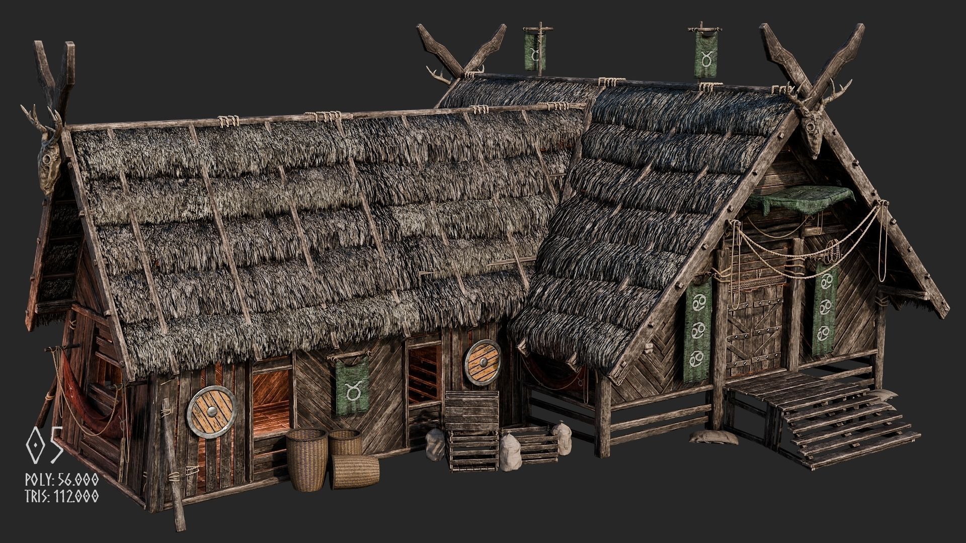 Viking House - 20 4K Textures with Interiors Low-poly 3D model_34