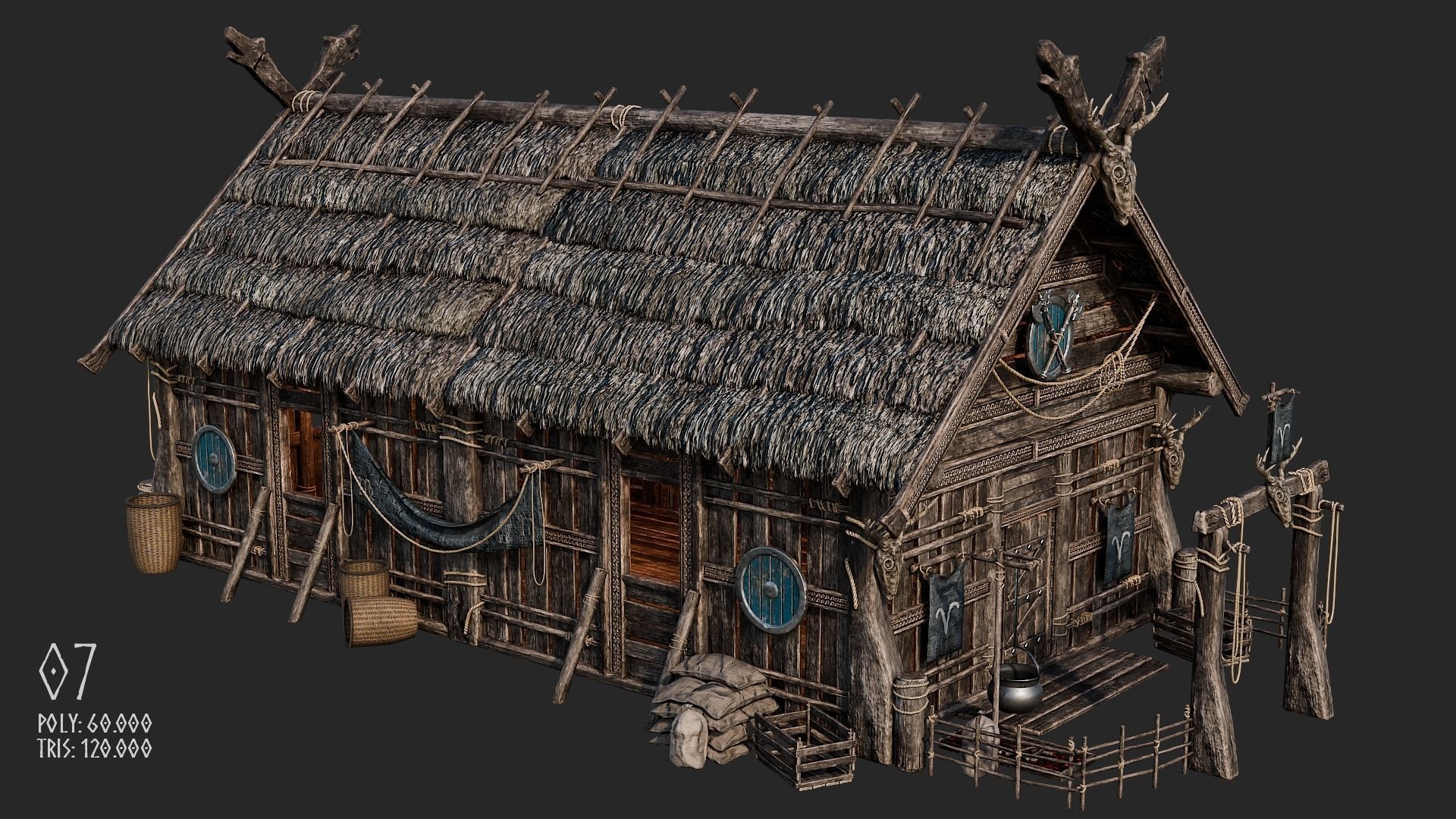 Viking House - 20 4K Textures with Interiors Low-poly 3D model_33