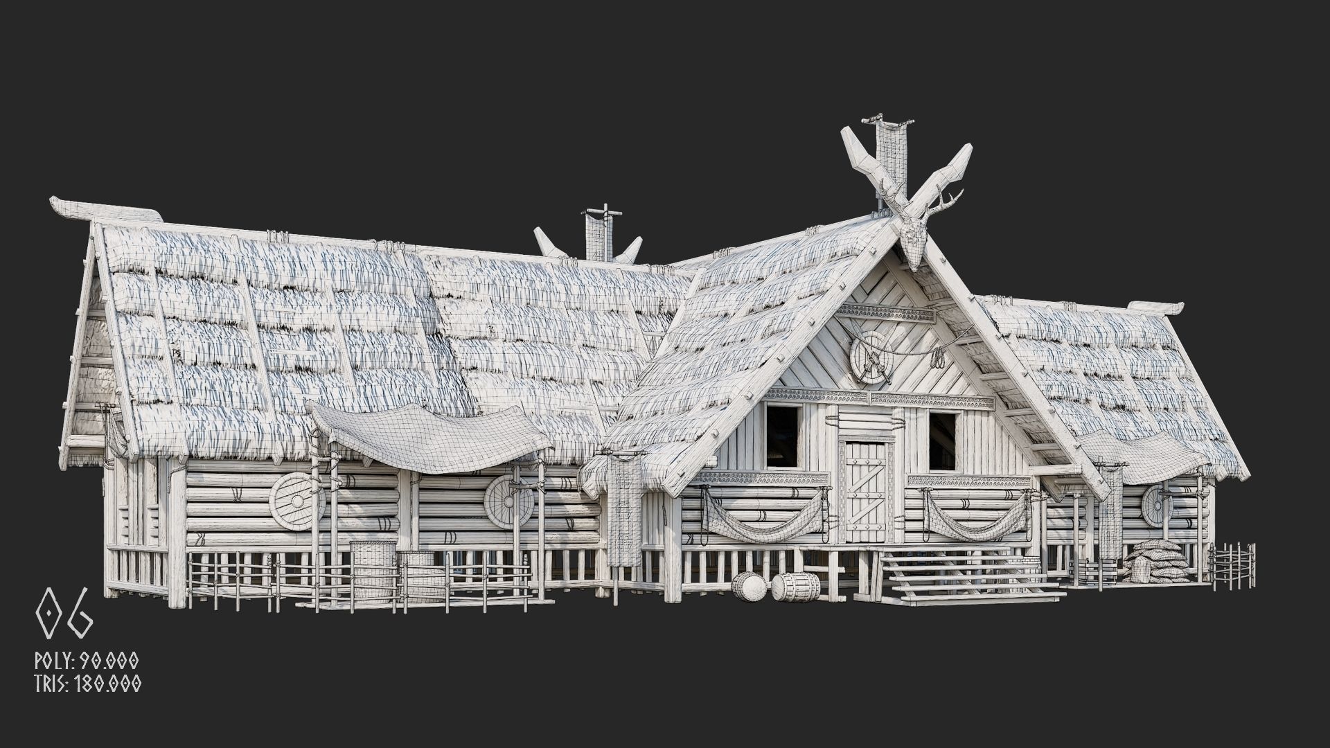 Viking House - 20 4K Textures with Interiors Low-poly 3D model_30