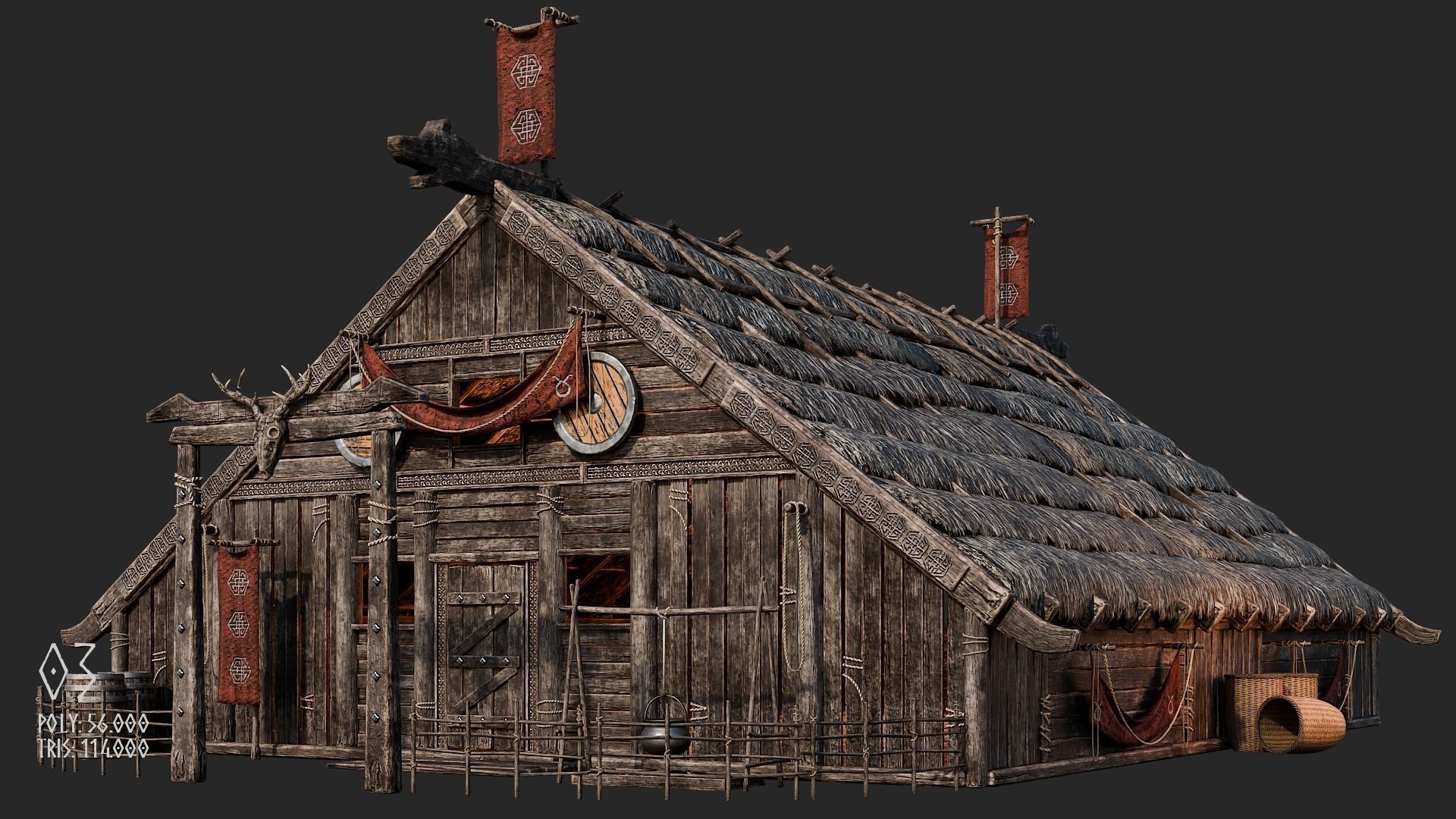 Viking House - 20 4K Textures with Interiors Low-poly 3D model_15