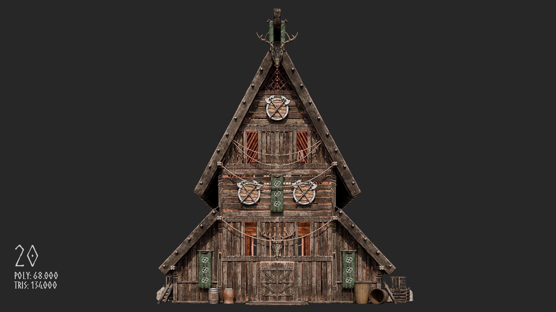 Viking House - 20 4K Textures with Interiors Low-poly 3D model_101