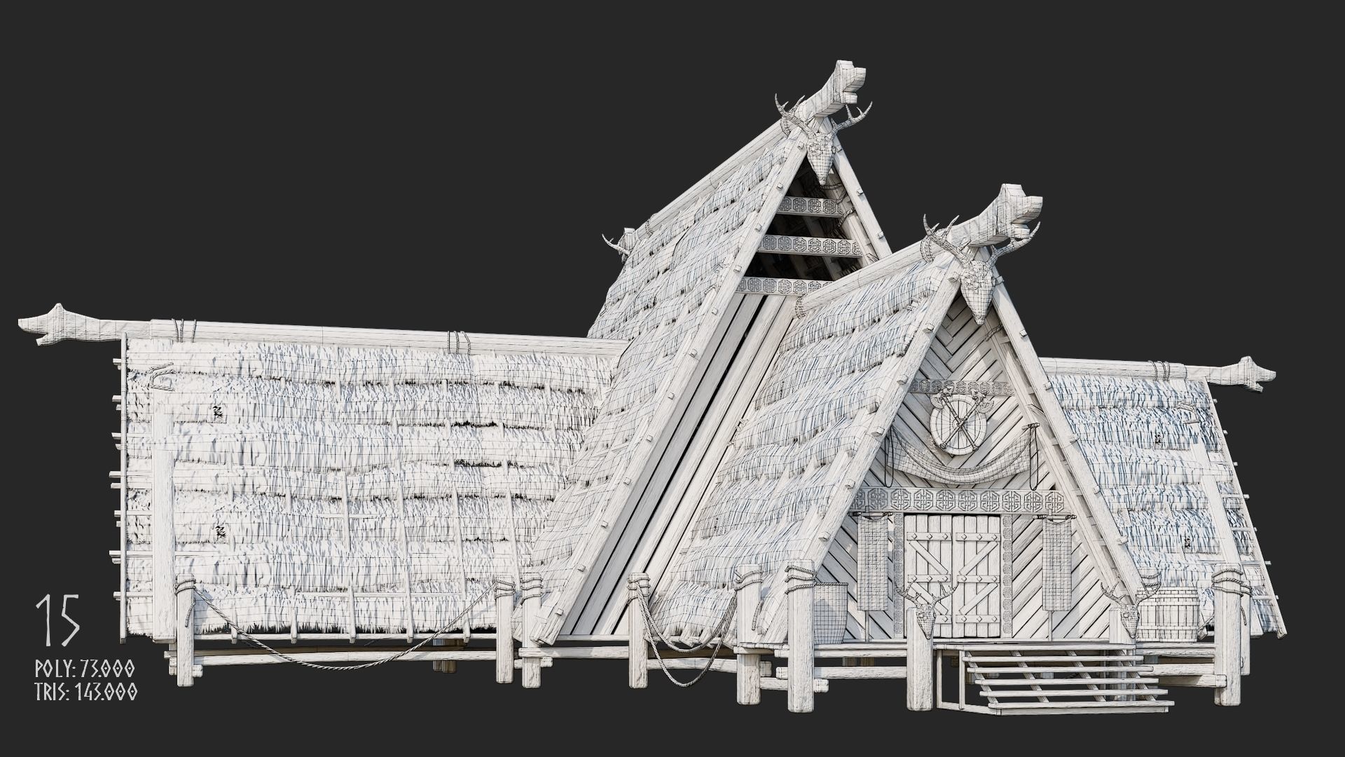 Viking House - 20 4K Textures with Interiors Low-poly 3D model_25